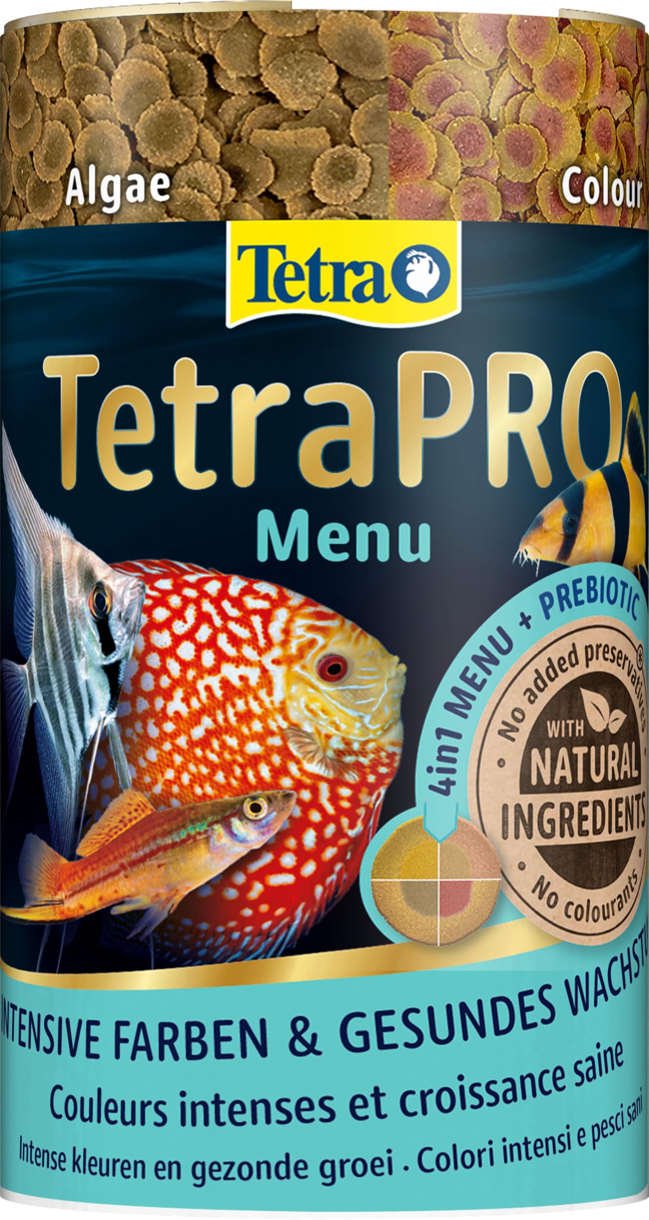 Tetra Pro Multi-Crisps Menu - Mix di mangime per pesci premium 4in1 con con diverse varietà di croccantini per energia, colore, crescita, lattina da 250 ml