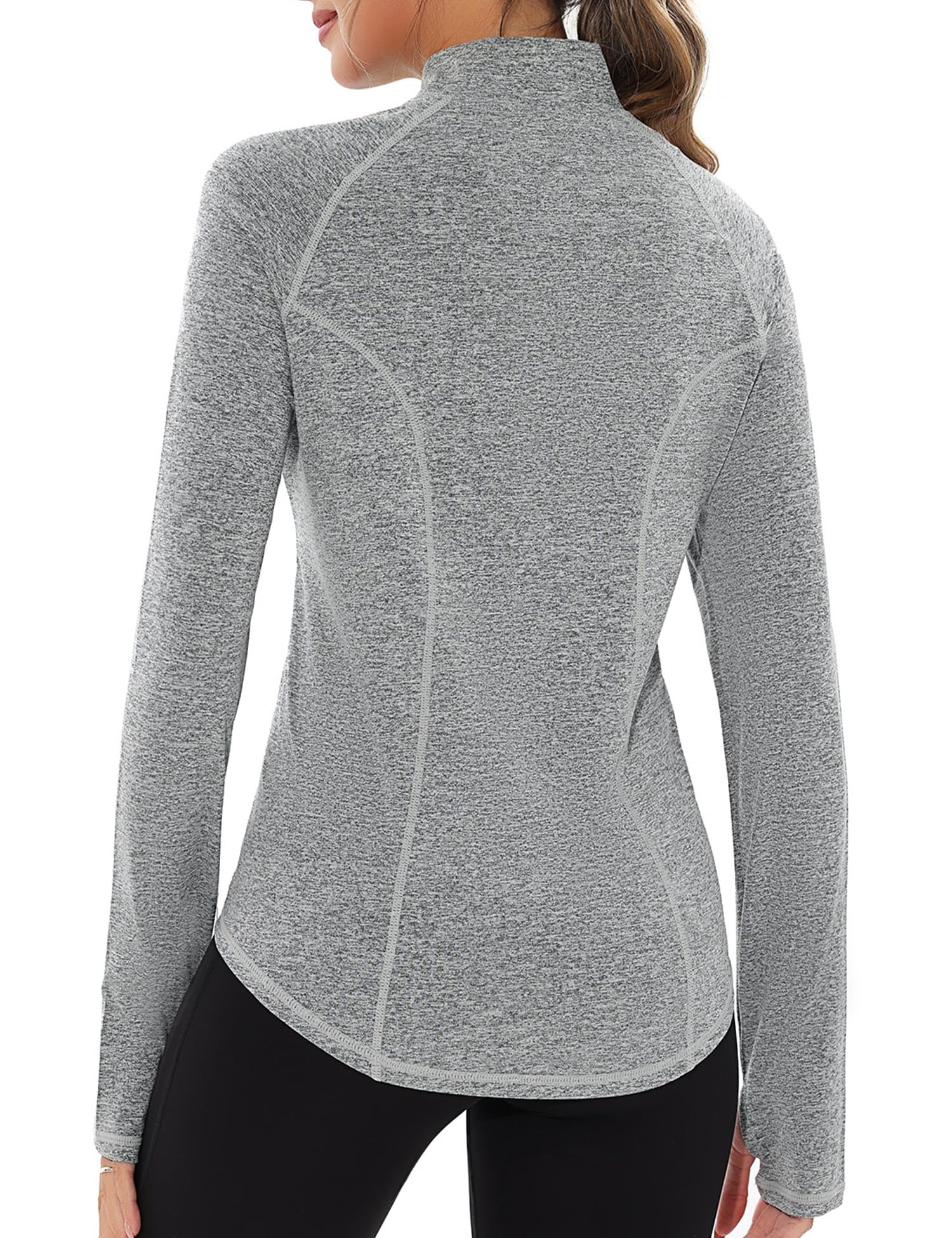 Gyabnw Veste de Sport pour Femme avec Trous de Pouce Veste Légère Course Randonnée Athlétique à Manches Longues et Design Zip pour l’Exercice et GYM