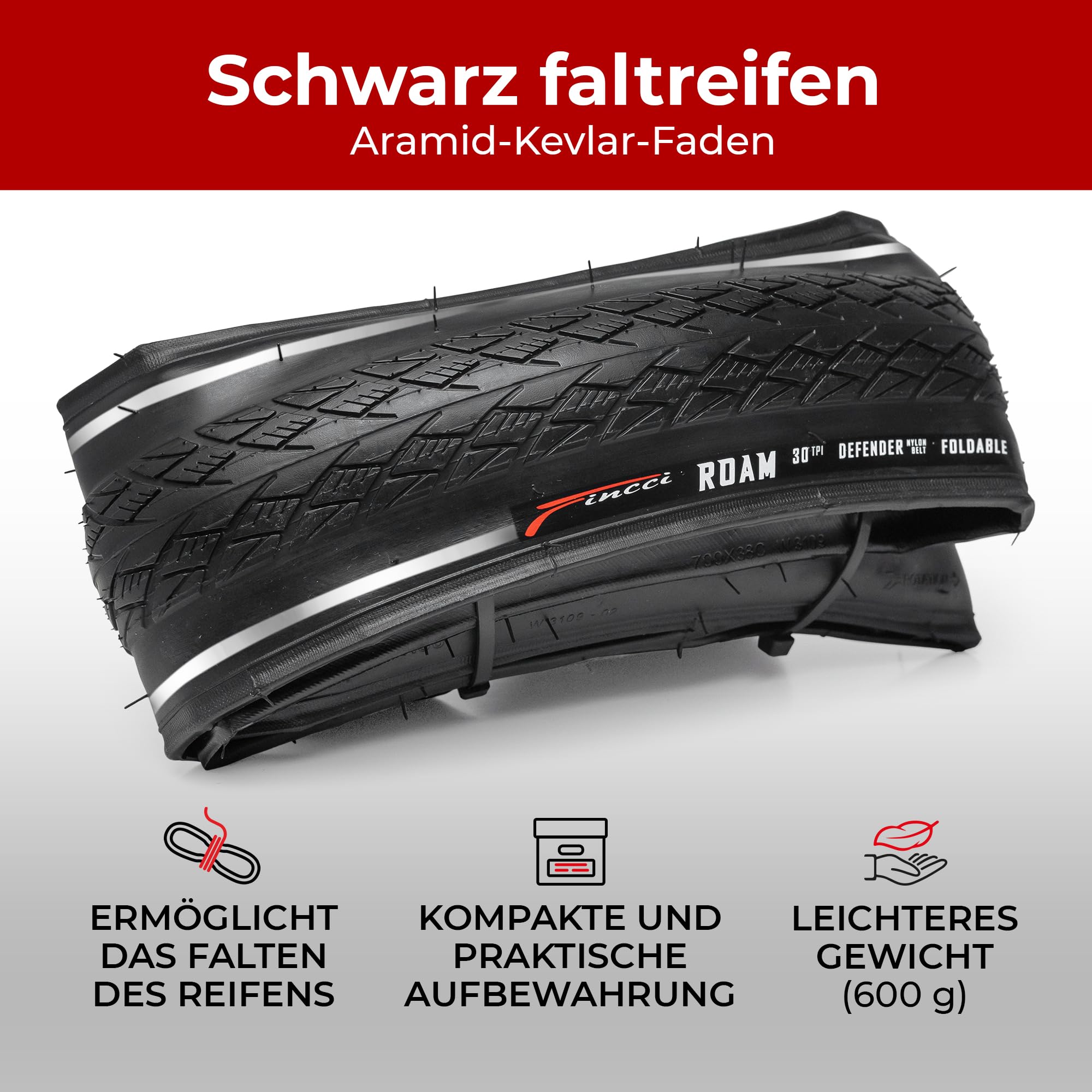 Fincci Fahrradreifen 28 Zoll Set 40-622 (700x38c) - 2X Faltreifen mit 1mm Pannenschutz & Kevlar - Leiser Lauf Fahrradmantel für Trekkingrad, E-Bike & Citybike - 2er Pack Schwarz