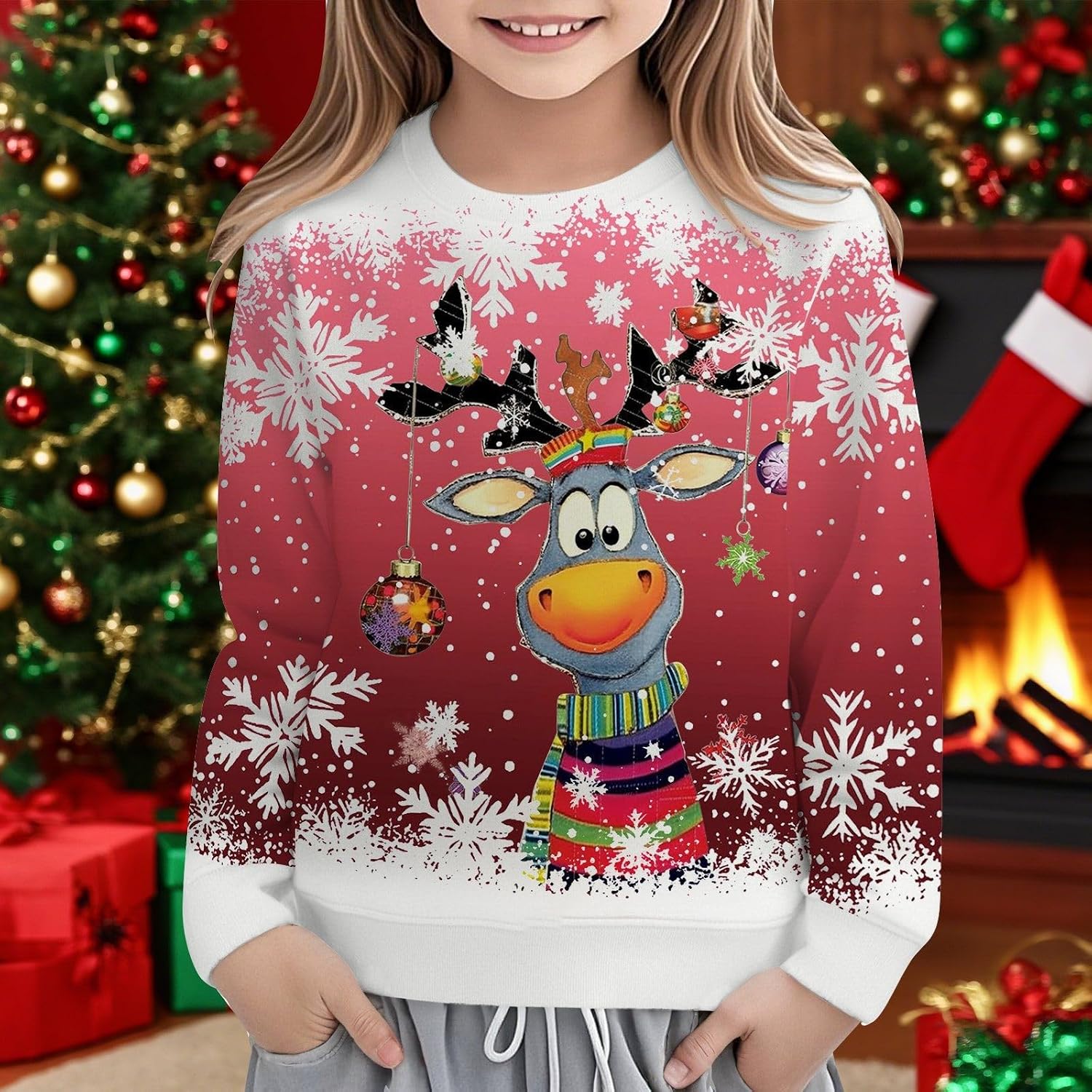 Sweatshirt Long Sleeve Christmas Graphic Crewneck Pullover Top Unisex Kids Cute Comfort Clothes For Xmas Festive Holiday Wear