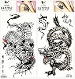 Black Chinese Dragon Waterproof Temporary Tattoo for Man Women Fake Tattoos Arm Leg Chest Shoulder Sticker Decal Festival Body Paint (Pack 2 PCS.)