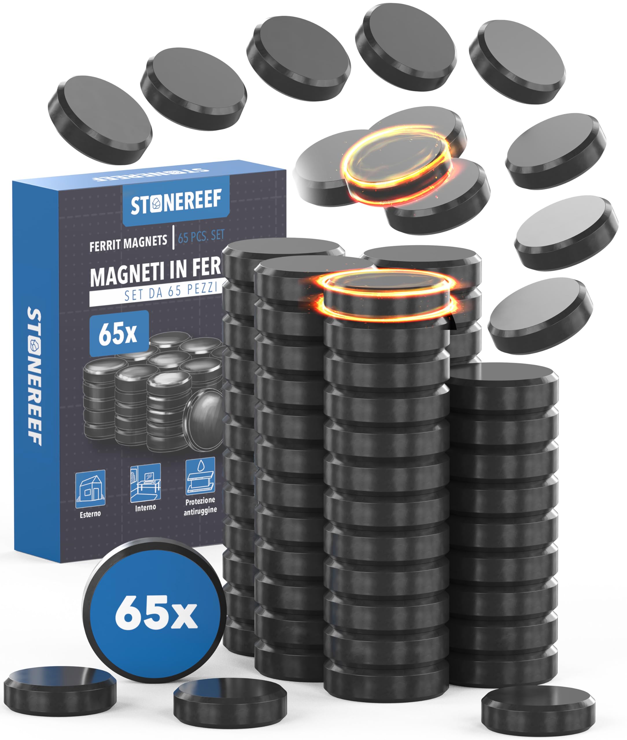 Set di magneti neri [65 pezzi – extra forti] resistenti al calore e alla corrosione – Magneti flessibili 17,6 mm x 4,9 mm – Durevole per interni ed esterni – ideale per casa, scuola, ufficio e