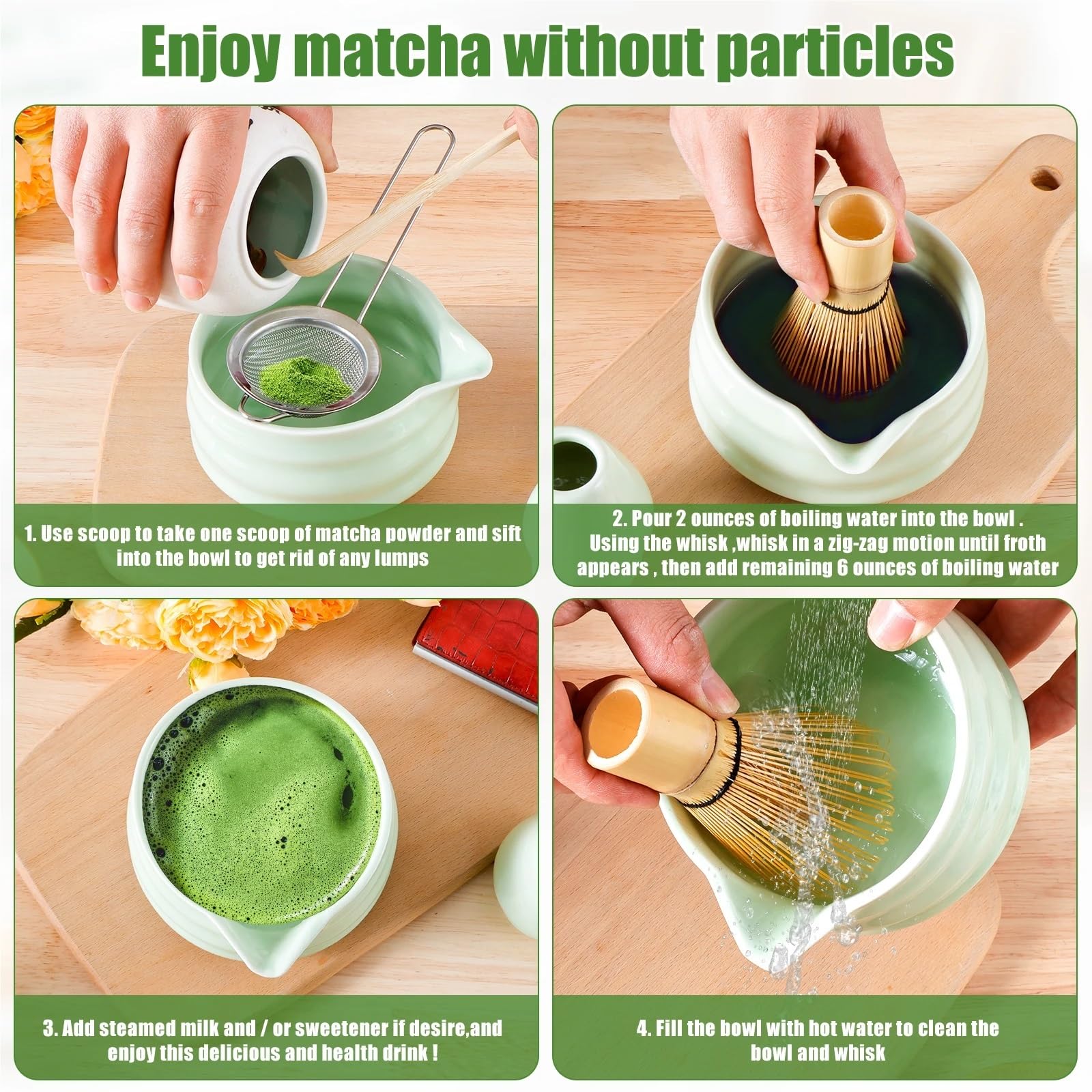 Juego de 3/10 batidores matcha, juego sólido, verde estable, batidor y tazón relajante, seguro con Juego de Té Matcha(Matcha Green)