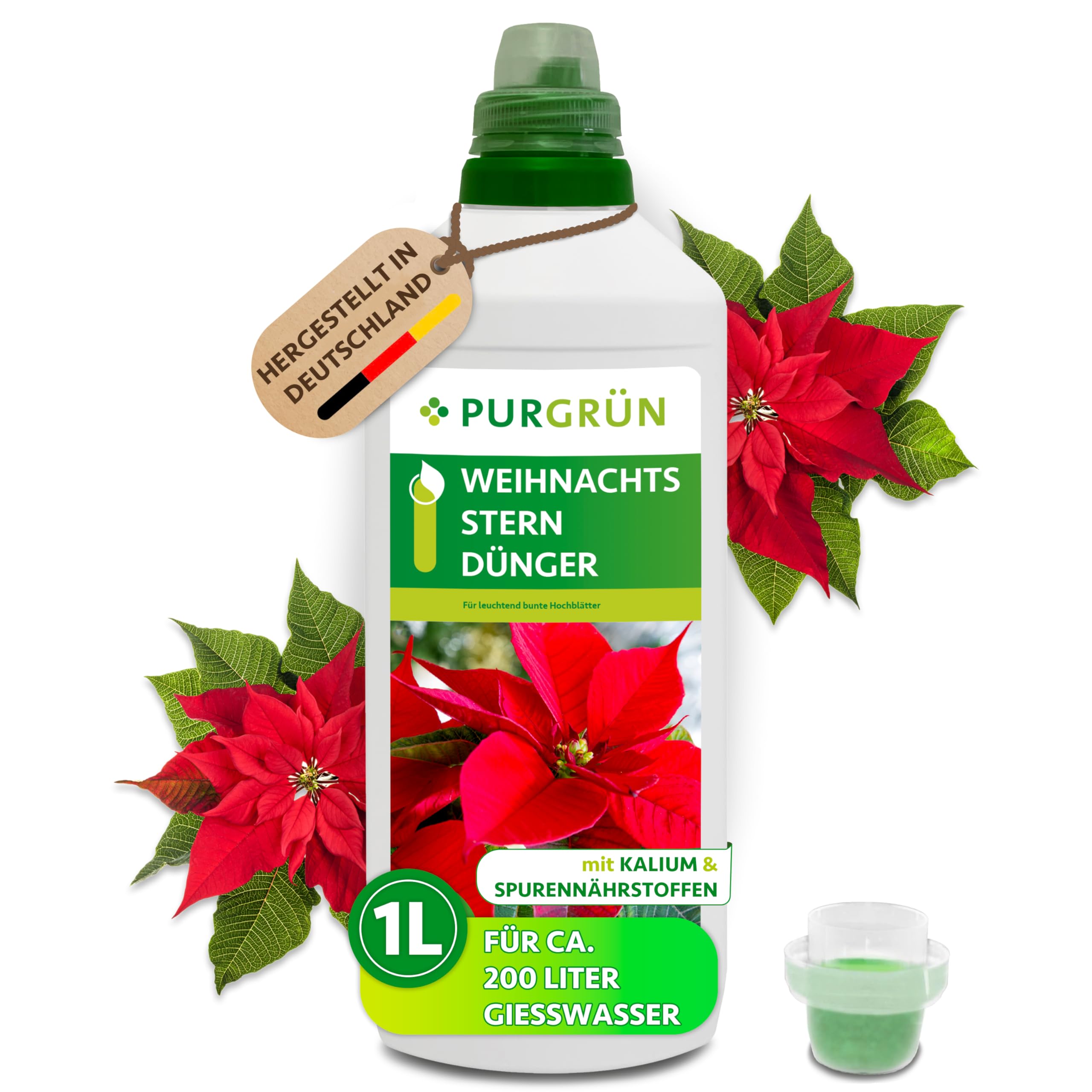 Purgrn Weihnachtsstern-Dnger 1 Liter  Fr intensiv leuchtende  Hochbltter  Extra Kalium frdert die Widerstandskraft  Ergiebiges  Konzentrat fr 200 Liter Giewasser  Premium-Flssigdnger : Amazon.de:  Garten