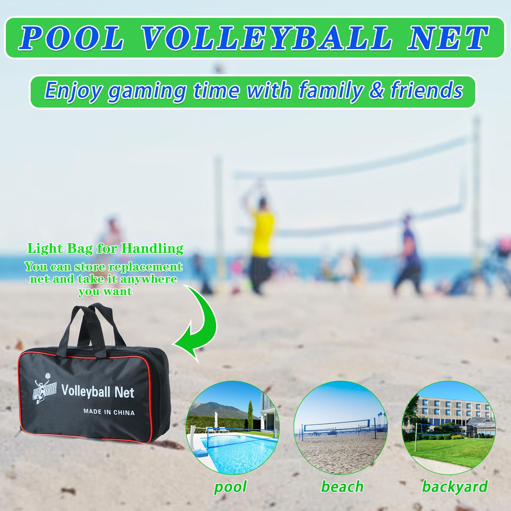 Red de voleibol de repuesto para piscina, longitud ajustable de 15 a 26 pies (solo red) | Hebilla de acero anti-UV y duradera universal para juego de red de voleibol de piscina