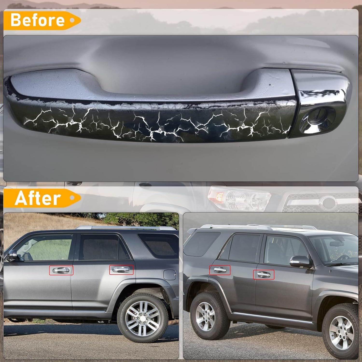 Compatible with Toyota 4Runner Door Handle 2010-2020,GX460 2010-2021 Silver Exterior Door Handle Replace 69210-60100,69217-35050,69210-35180,Front Rear Left Driver Right Passenger Side,4PCS