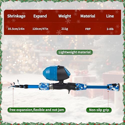 Miniatura 3 de Juego de caña de pescar para niños, caña de pescar telescópica portátil y carrete combo completo para niños, niñas, principiantes, jóvenes Azul,Azul