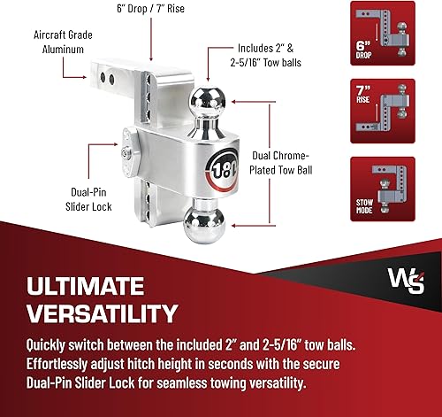 Vista 25 de Weigh Safe Enganche de remolque de 180 grados, enganche de remolque ajustable para remolque, compatible con receptores de 2 pulgadas, caída de 10