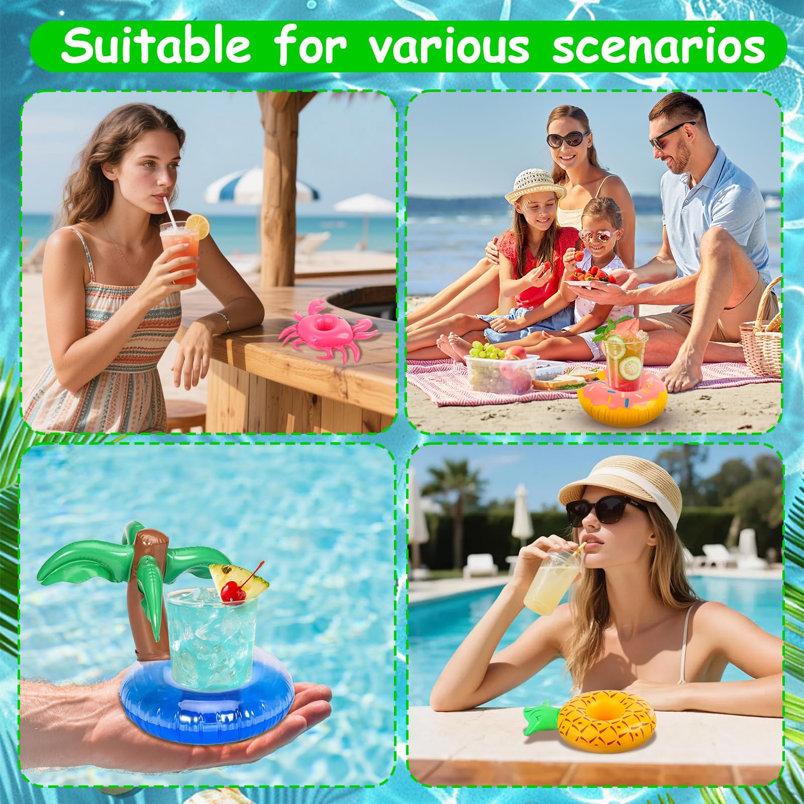 Aufblasbare Getränkehalter Mini Flamingo Palme, 9-teiliges Set mit Luftpumpe für Sommer, Hallenbad, Freibad, Strand