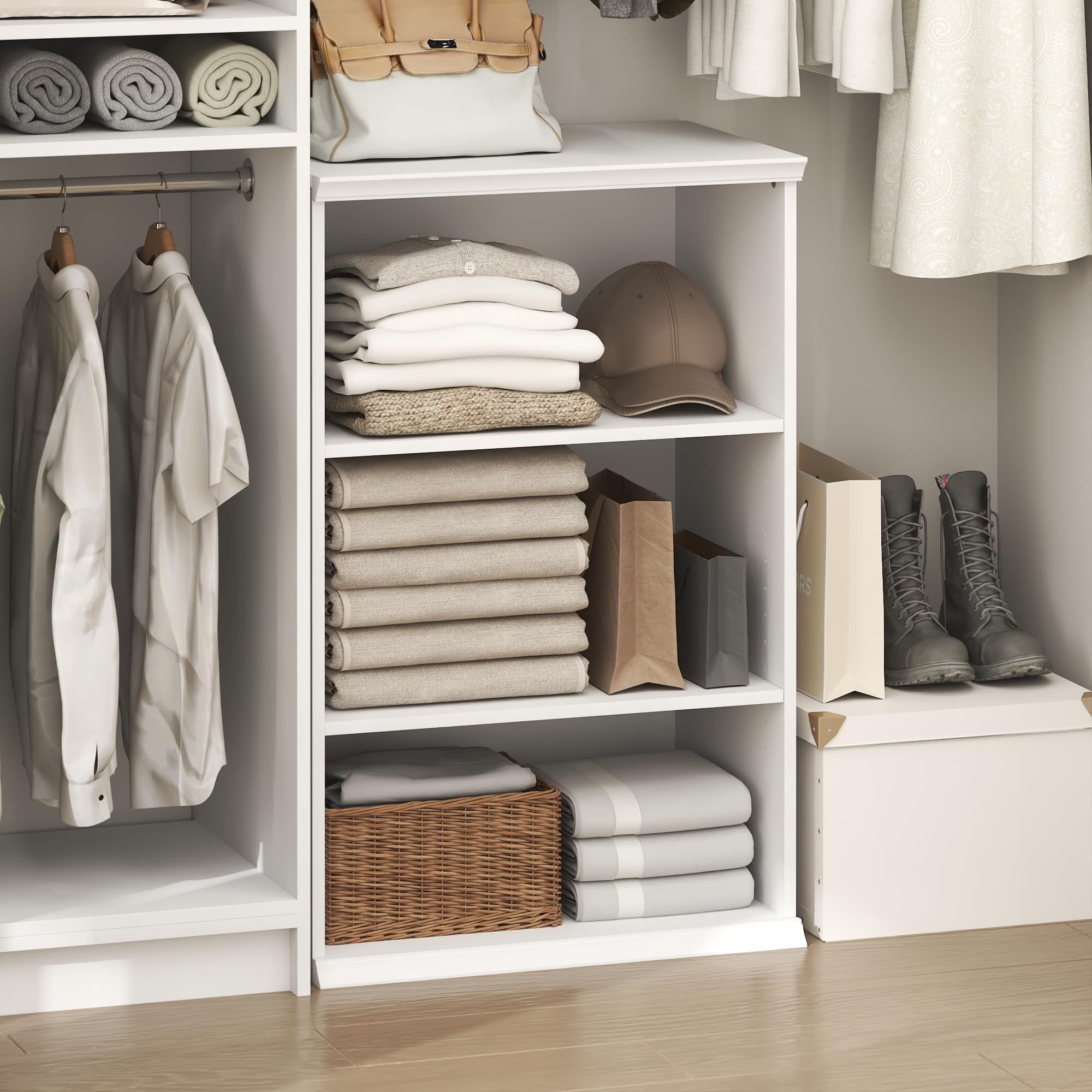 Furinno Fano 3-Tier Closet Organizers and Storage, Plain White