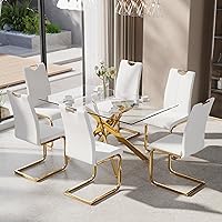 Vista 18 de Juego de Mesa de Comedor de 5 Piezas para 4, Mesa Rectangular Moderna de Vidrio con 4 Sillas Tapizadas de Cuero, Muebles de Comedor que Ahorran