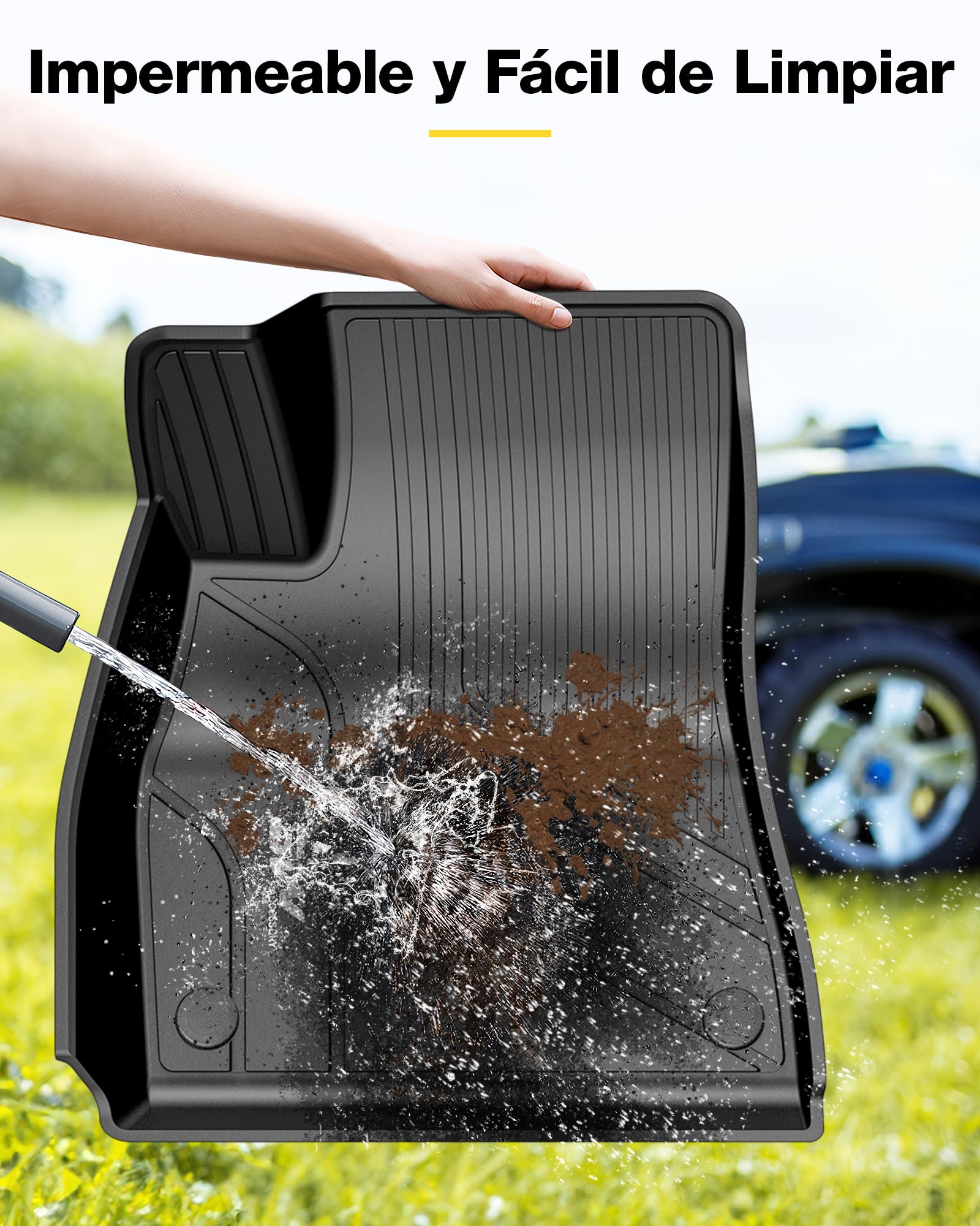 3W Alfombrillas de Coche para Tesla Model 3 2017-2023, TPE Alfombrillas para Todo Tipo de Clima para Tesla Model 3 la 1ª y 2ª Fila Juego Completo, Admite Perros, Accesorios, Negro