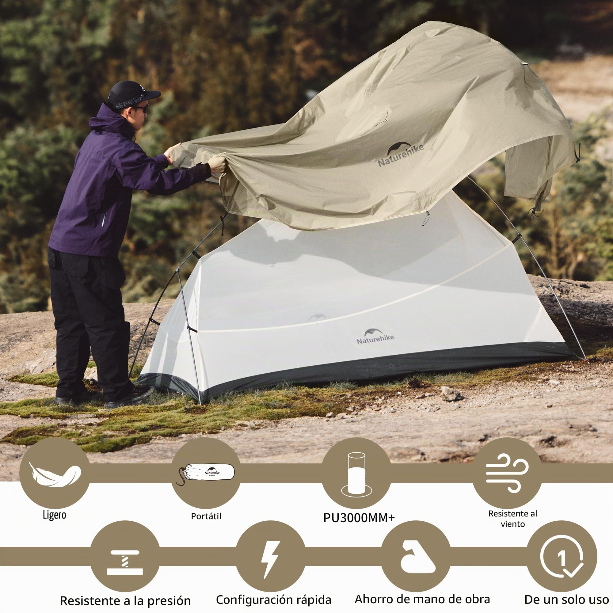 Naturehike Cloud up Pro Tienda de Campaña Ligera para 1 Persona, Fácil de Montar, a Prueba de Viento y Resistente al Agua, Tienda de Cúpula para Viajes al Aire Libre Senderismo