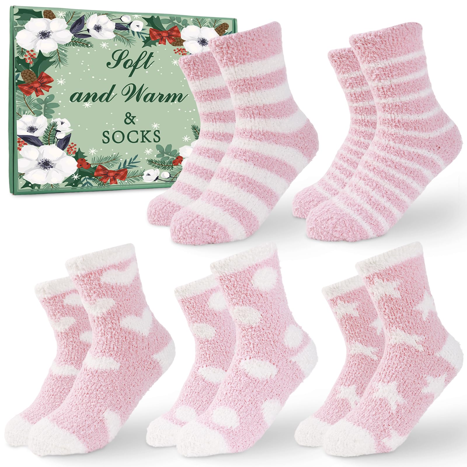 Jsdoin Women's Pink Fluffy Socks Stocking Fillers Bed Socks Warm Soft Fuzzy Bed Socks Christmas Gifts For Mum Her Sock 4-7, Secret Santa Xmas Gifts