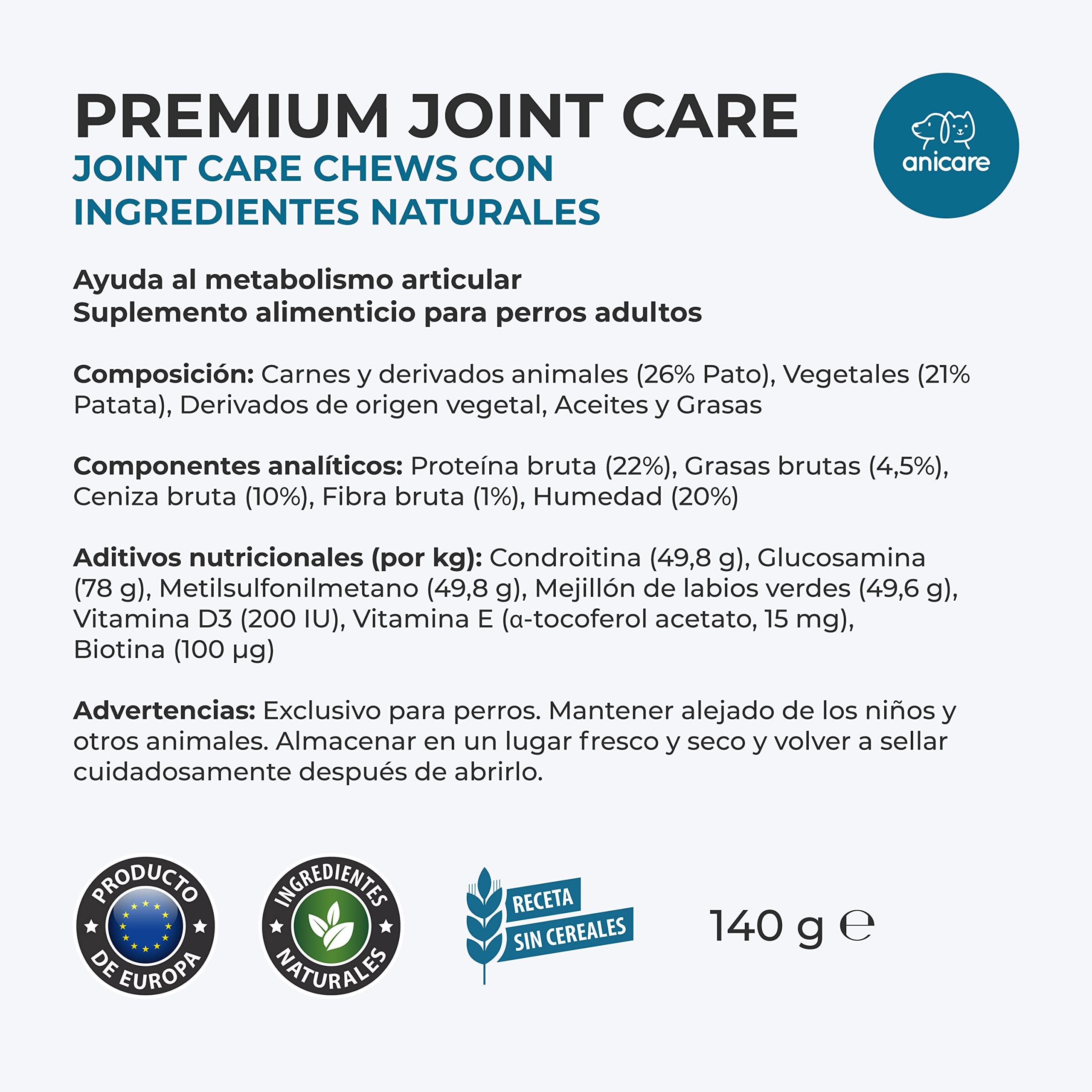 Anicare Premium Joint Care: Masticables para Las articulaciones - con glucosamina, condroitina, MSM y mejillón de Nueva Zelanda