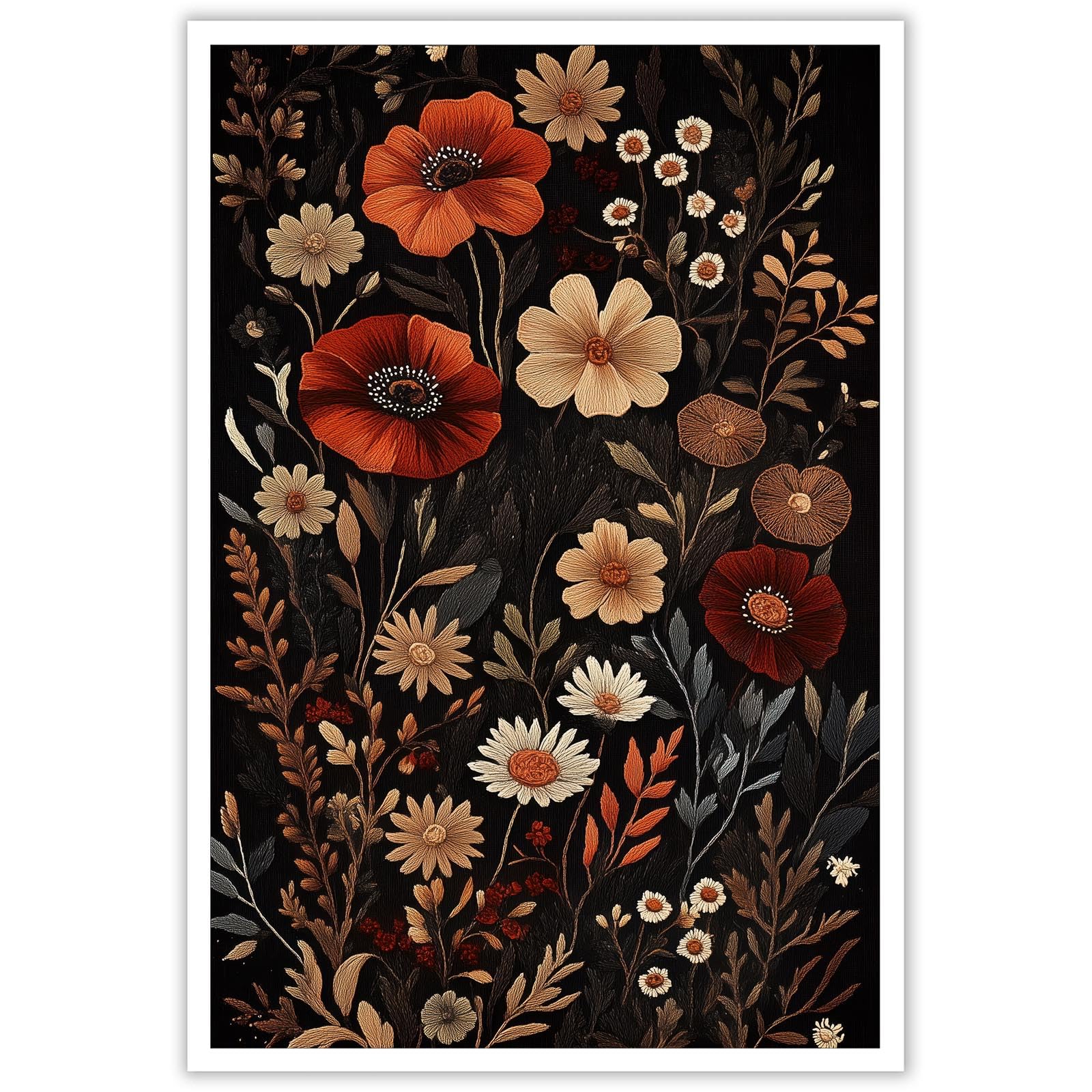 Quark Vintage Dark Floral Aesthetic Canvas Wall Art Black Moody Botanical Flower Oil Painting Poster Retro Victorian Gothic Academia Plant Prints For