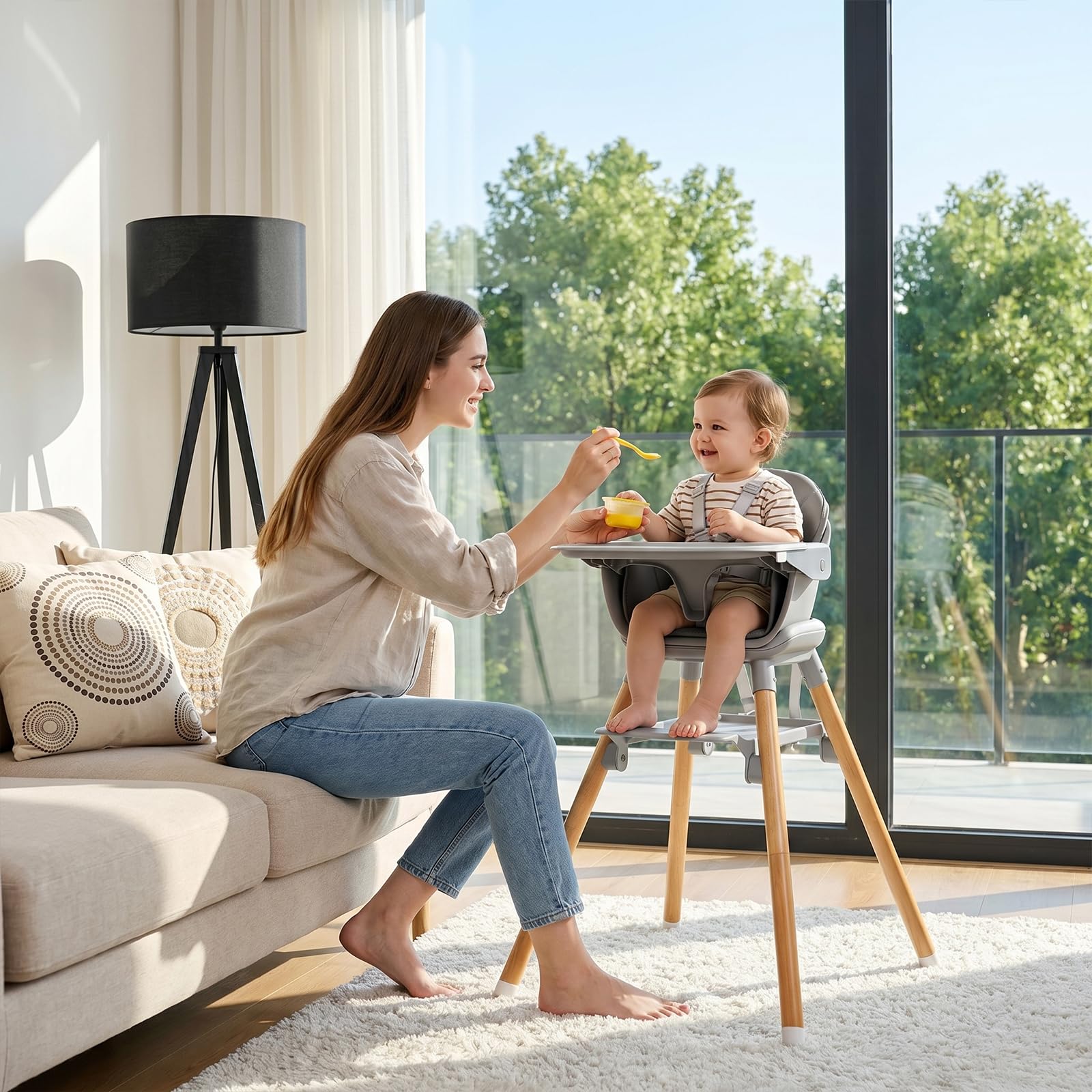 UBRAVOO Trona para bebé, 2 en 1 Tronas bebés con Reposapiés, Bandeja Doble Desmontable, Fácil de Limpiar, Trona de bebé para Niños y Niñas más de 6 Meses, HA-019, Gris
