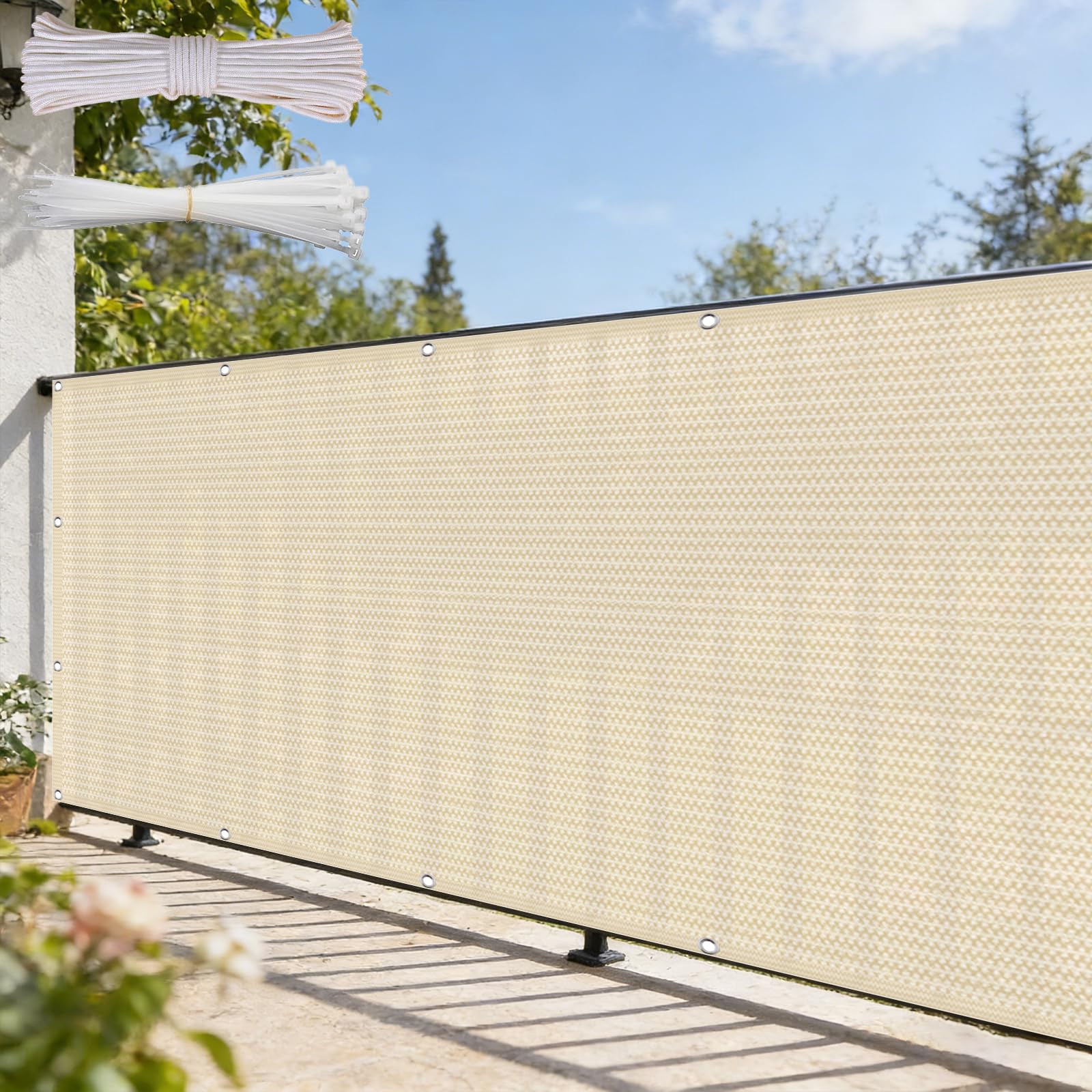 Cache balcon 40 x 900 cm en HDPE, brise-vue occultant avec attaches