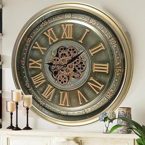 THE GEARS CLOCK Reloj de pared con engranaje móvil real de 32 pulgadas Línea Irlanda (latón antiguo, 32 pulgadas (31.5 in)