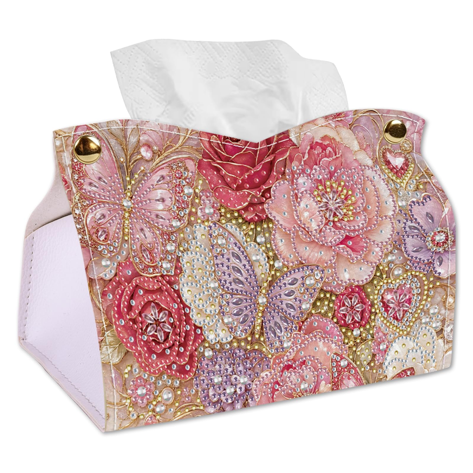 POETRYDRAW Vintage Pink Rose Butterfly DIY Diamond Art Tissue Box 24cm
