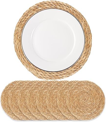 Miniatura 12 de Juego de 6 manteles individuales tejidos redondos - Manteles individuales de ratán boho tejidos naturales de jacinto de agua, manteles individuales