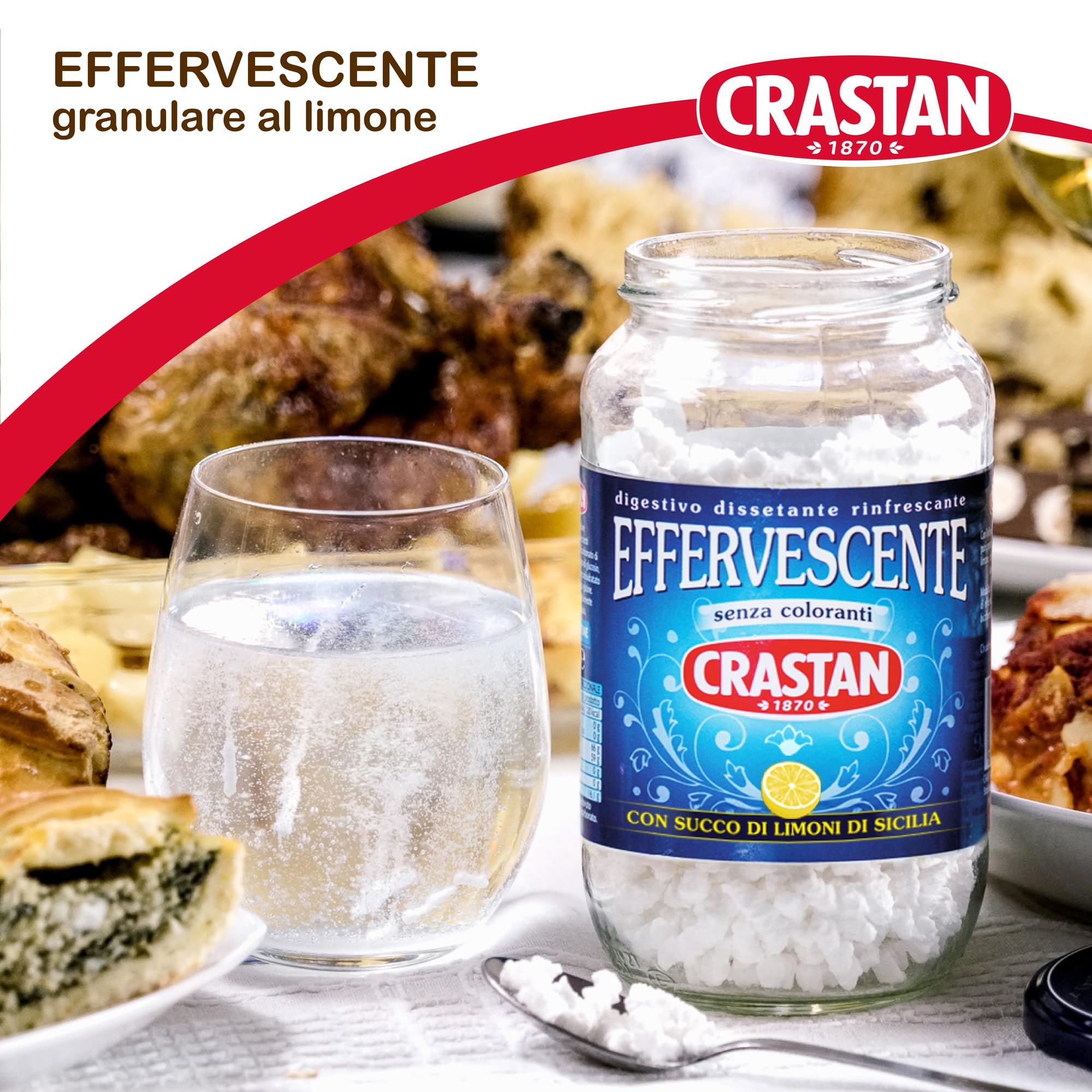 Crastan Preparato granulare per bevanda effervescente, con succo Limone - 12 vasetti da 250g [tot. 3kg]