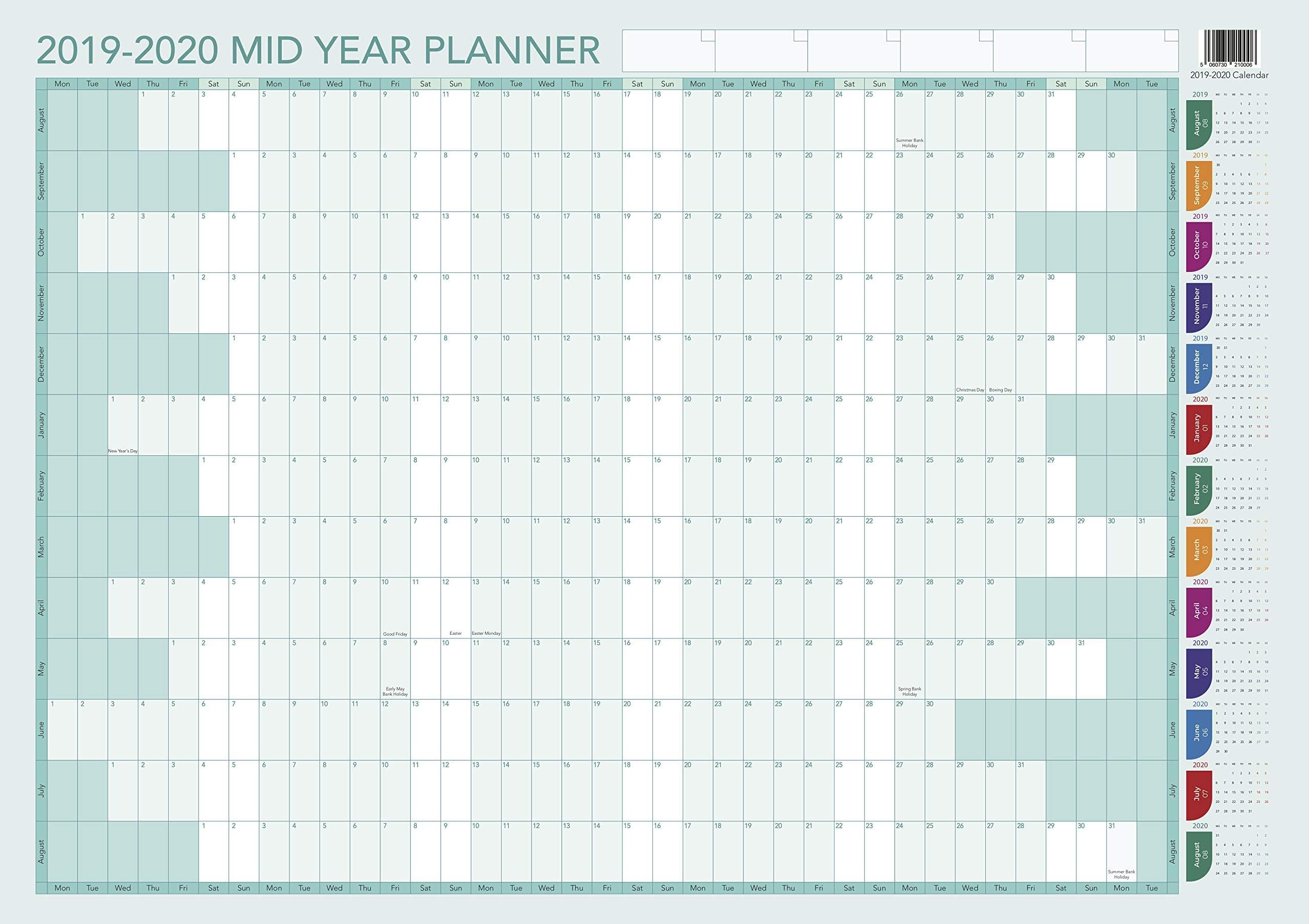 MAYCE A1 Wall, Teacher and Student Academic Year Planner 2020 for Home, Office, School, Organisation | Runs August 2019 to August 2020 | Non-Laminated A1 Size with Landscape Orientation