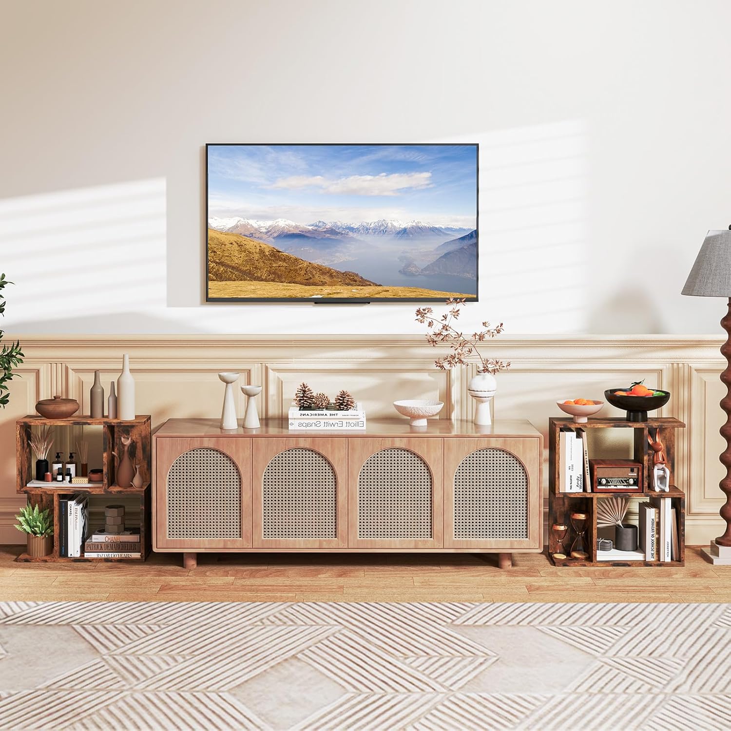 Tangkula 3 Tier Geometric Bookshelf, S Shaped Open Bookcase with Storage, Home Office Decor, Freestanding Wood Display Shelf for Living Room Study, Small Bookshelf for Small Spaces (1, Rustic Brown)