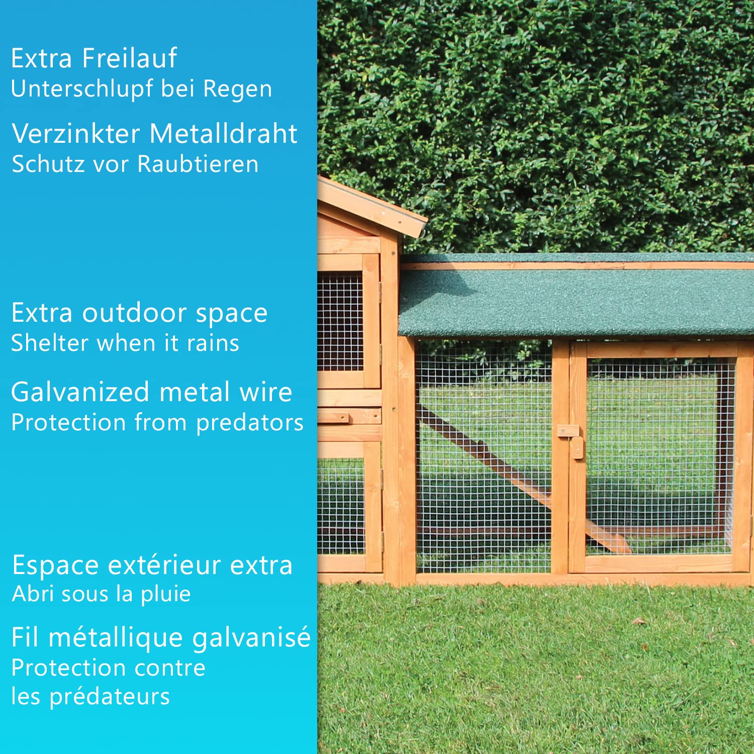NYVI Hasenstall mit Auslauf - XXL Kleintierstall mit Gehege - Kunststoffschublade - Einfach zu Reinigen - Einfache Montage - Outdoor Kaninchenstall 146x86x52cm Naturbraun