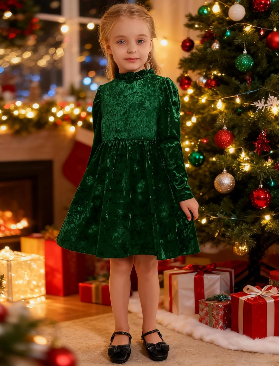 Toddler Girls Velvet Dress Puff Long Sleeve Lace Collar Halloween Party Dresses Baby Fall Winter Clothes 2-7T - Image 4