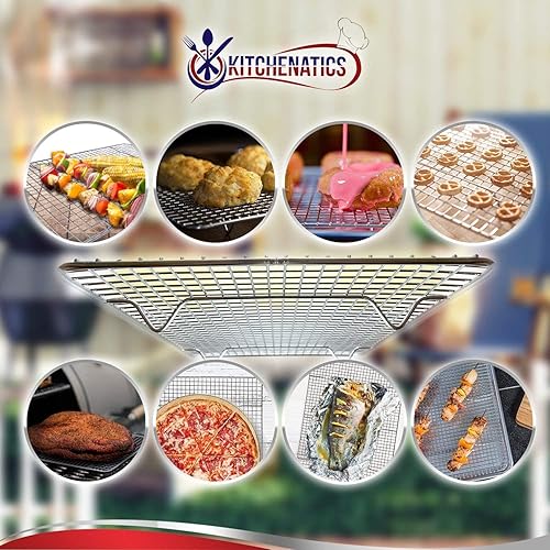 Miniatura 19 de KITCHENATICS - Juego de rejillas y bandejas de enfriamiento, 304 acero inoxidable