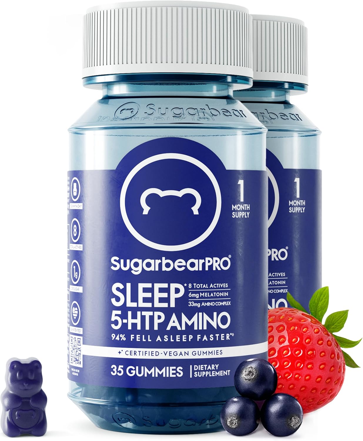 SugarBearPro Sleep Gummy 2 Month Supply, Extra Strength Melatonin 6mg, for Men & Women, Vegan Vitamin B6, L-Theanine, 5 HTP, Valerian, Sleep Aid for Adults & Teens, Certified Kosher