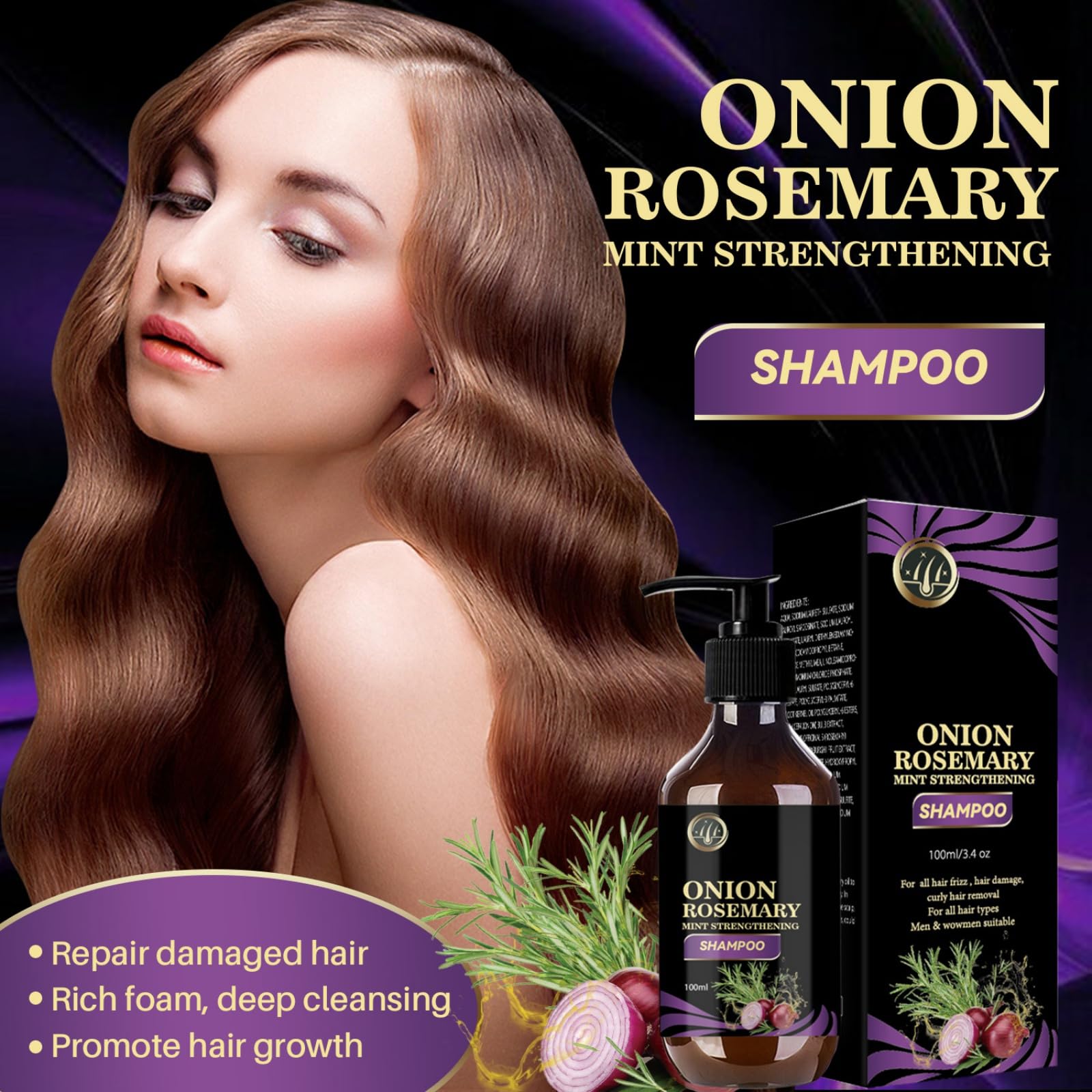 Onion Shampoo for Hair Growth with Rosemary for Stronger, Thicker, Healthier Hair, Onion Biotin Rosemary Shampoo for Hair Loss and Thinning Hair, Soft and Shine - Promotes Hair Growth