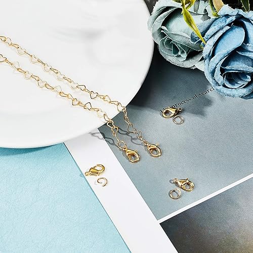 Miniatura 6 de CHGCRAFT Cadenas de eslabones de corazón de latón de 16.4 pies, cadenas de cable de oro soldado con broches de langosta y anillos de salto para