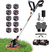 ISPRINTIME 21V Cordless Weed Wacker String Trimmer: 12" Cut, 9000RPM, 2x4.0Ah Batteries, Lightweight 4.23lbs Edger for Lawns