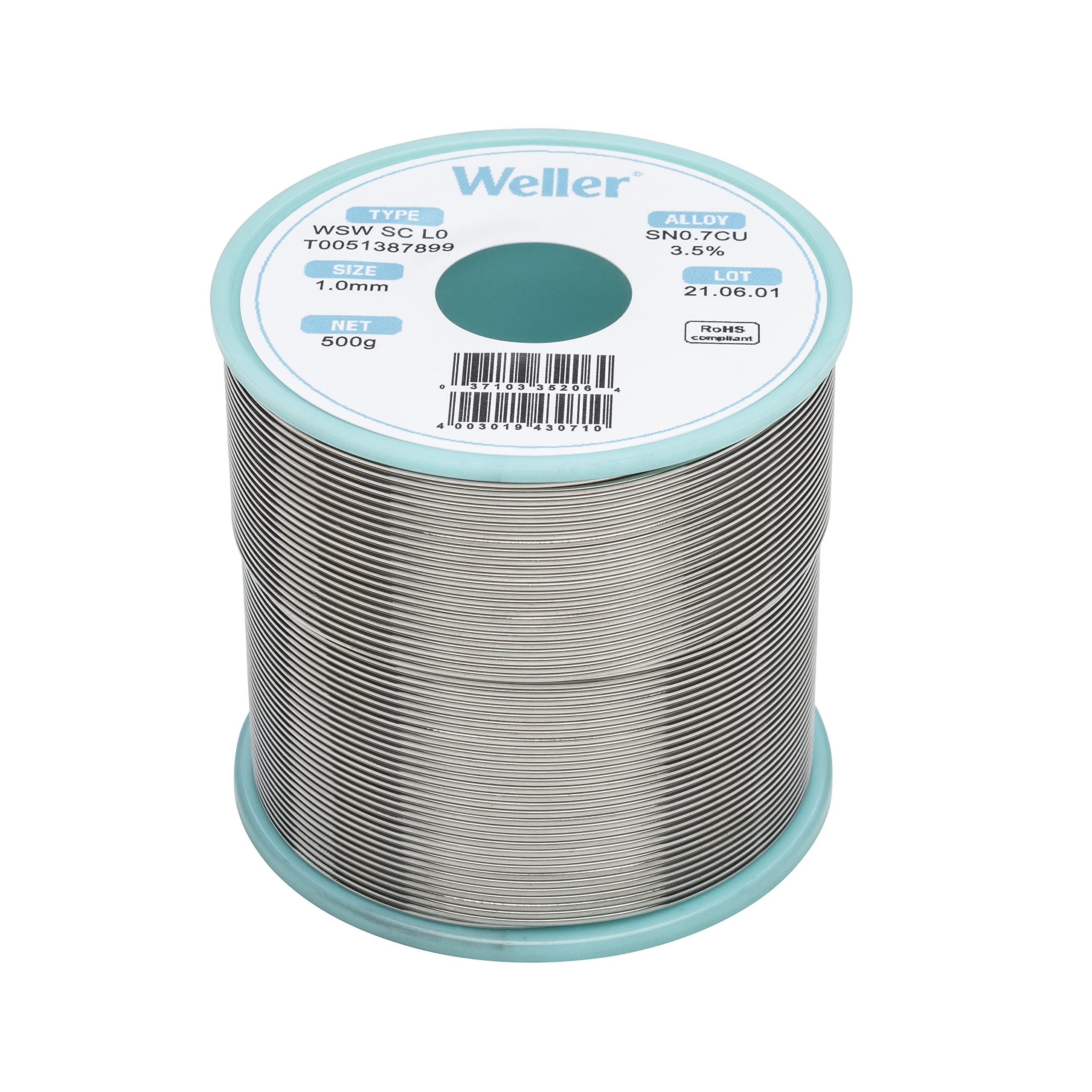 Weller WSW SC L0 (T0051387899) Lead Free Solder Wire, diameter 1.0mm, Alloy Sn99.3Cu0.7, Flux content 3.5%, 500g