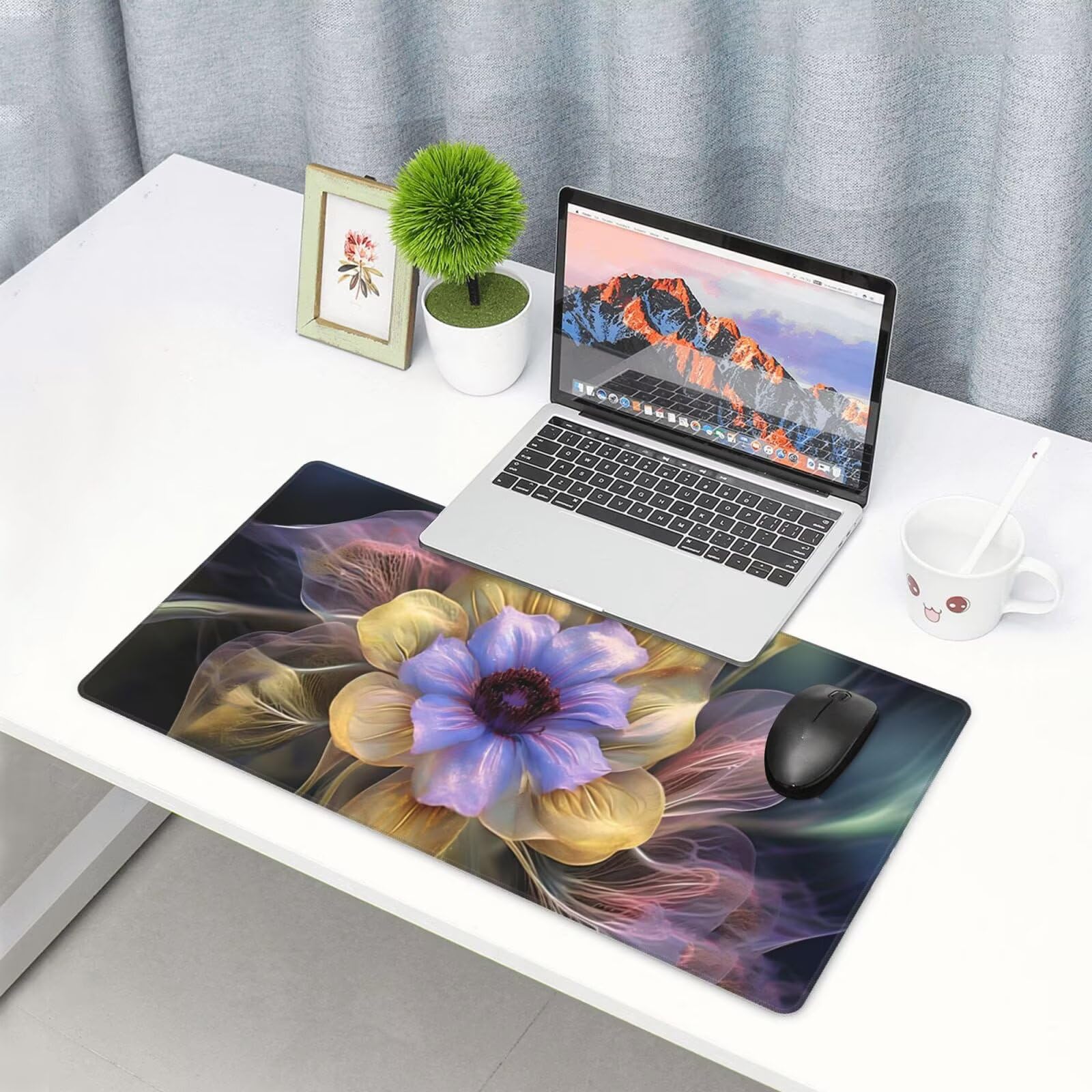 Podkładka pod mysz XXL 1200 x 600 mm, podkładka pod mysz z kwiatami Mandala Podkładka pod mysz 120 x 60 cm, wodoodporna antypoślizgowa podkładka pod mysz na biurko ze zszytymi krawędziami, podkładka