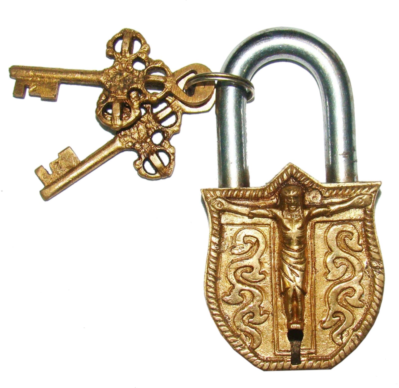 Purpledip Brass Padlock with Crucifix Relief Depicting Jesus Christ on The Cross (10318) (B01KQG7Q72) Amazon Price History, Amazon Price Tracker