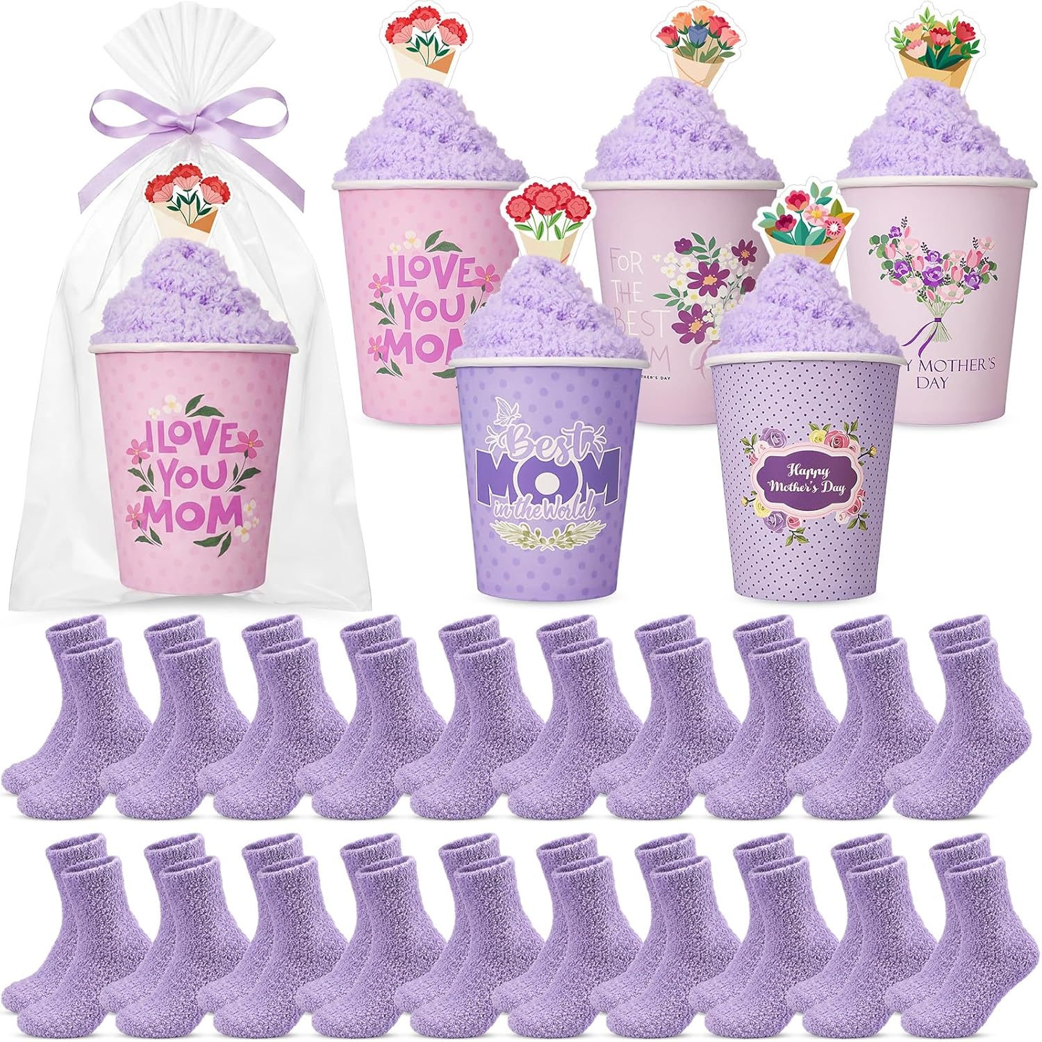 Cutecrop 20/30 Pairs Mother's Gifts Cupcake Fuzzy Socks Bulk for Women DIY Socks Gift for Coworker Church Scripture Party