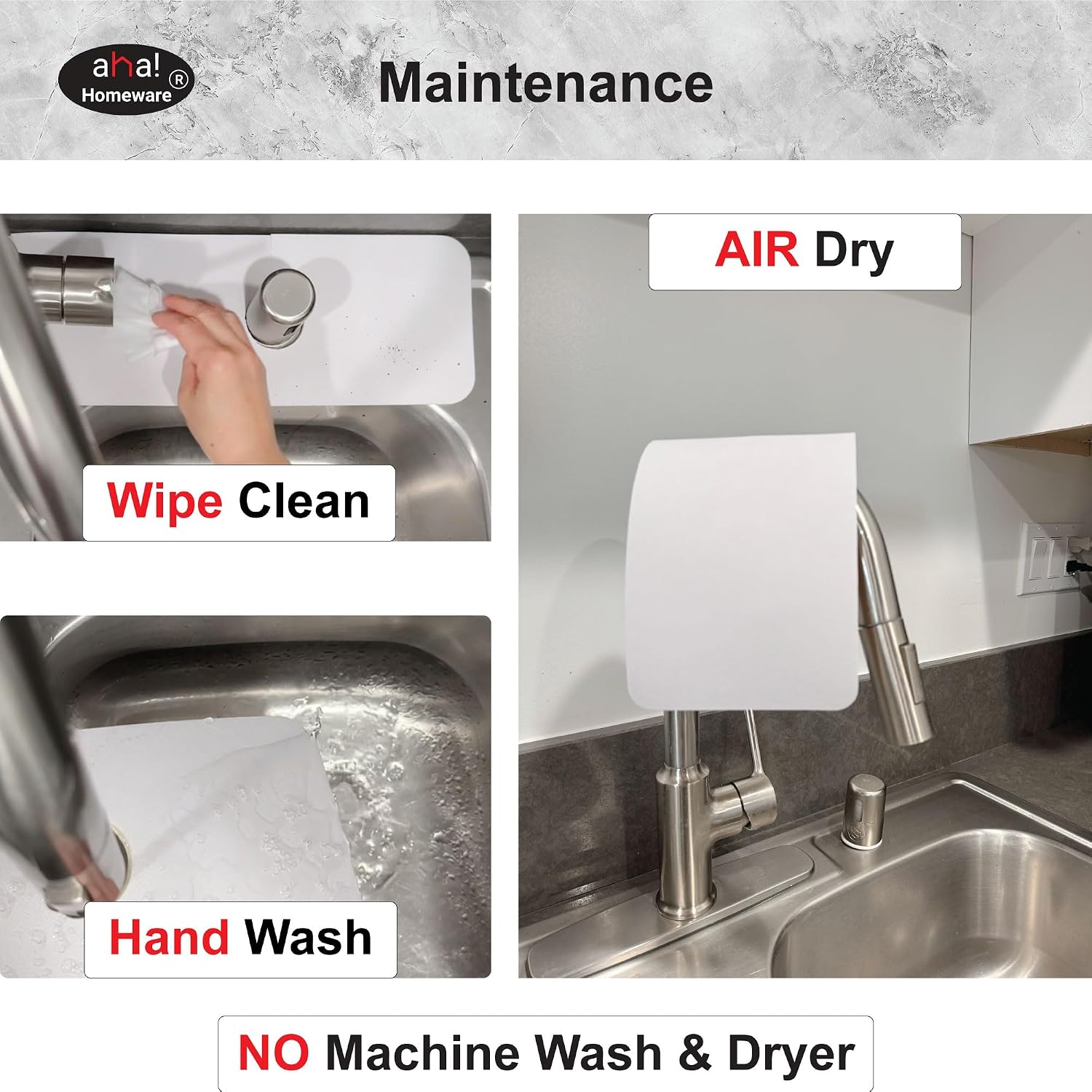 Faucet Mat Kitchen Sink Cuttable : AHA HOMEWARE Kitchen Sink Splash Guard Deck Plate, Customizable Cut Extra Hole for Soap Dispenser, Diatomite Leather Absorbent Fast Drying 2-PACK (Light Gray)