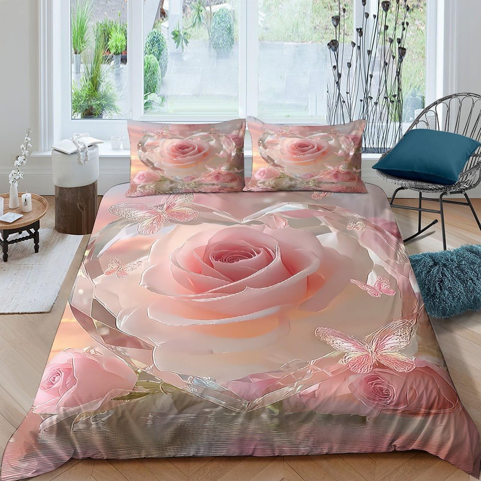 Ctjqhvkz Style-6 3D Printed Pink Rose Blossom Fitted Sheet Microfiber Soft Floral Bed Cover For Bedroom Guest Room Machine Washable Single（135X200cm）