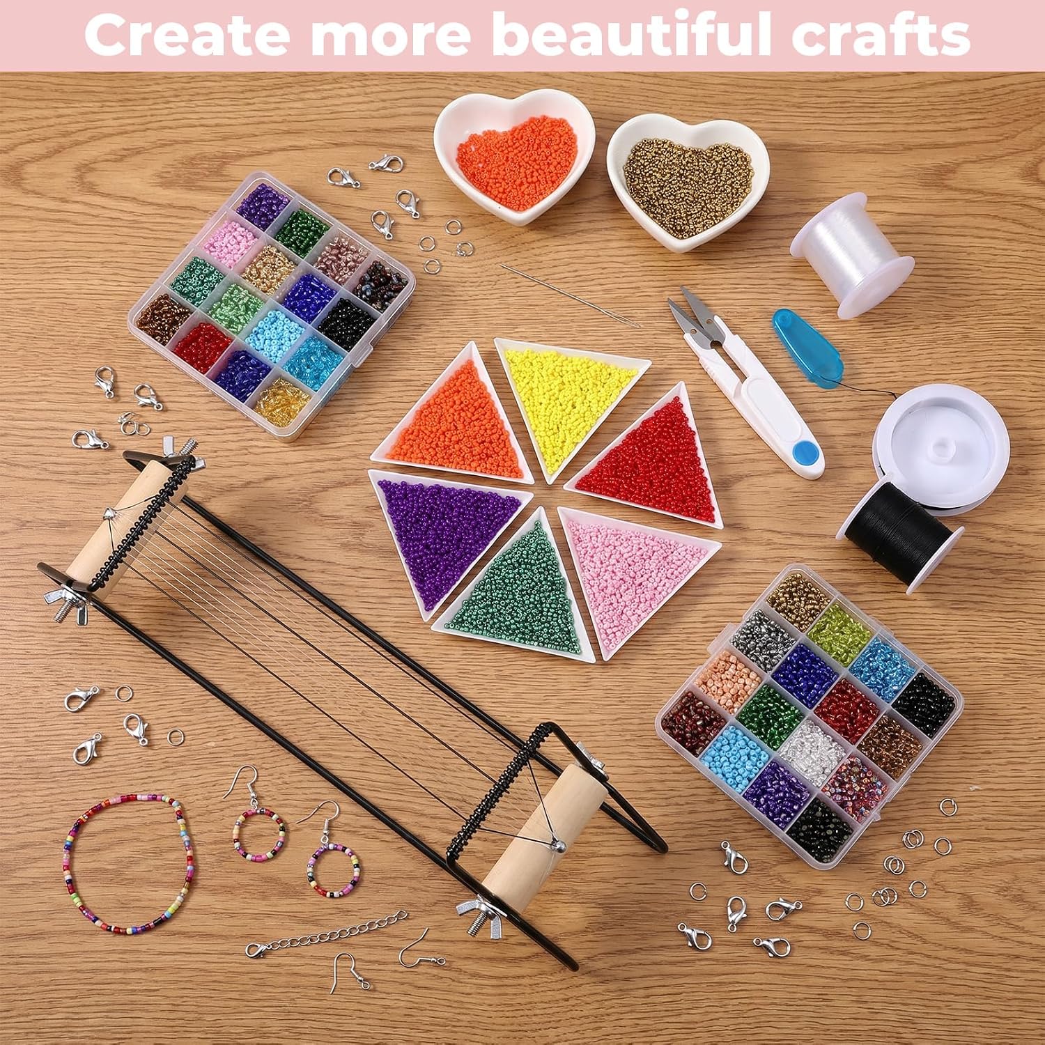 Ckhoid Bead Loom Kit 16000 Pcs Beading Loom Supplies with Glass Seed Beads