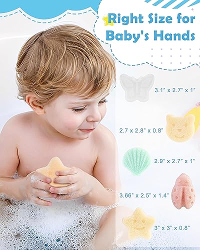 Miniatura 4 de MoHern Konjac - Esponja de baño para bebé, 5 piezas de formas naturales lindas, esponjas de baño para bebés, tiempo de baño de niños pequeños, a