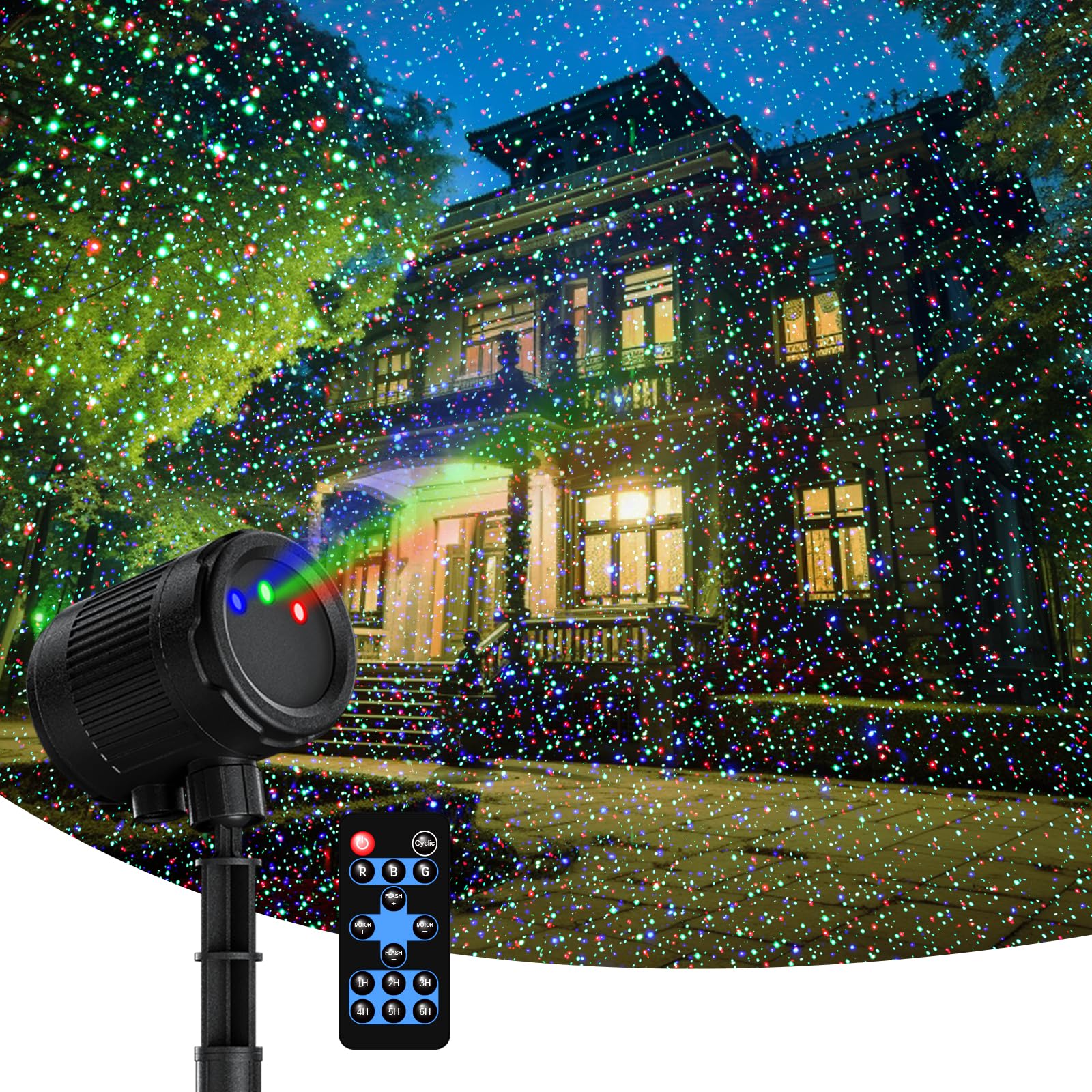 Christmas Laser Lights Projector Outdoor,3 Color Blue Red Green Sparkling Stars Projector,Waterproof Holiday Light with RF Control and Timer for Halloween Christmas Decorations