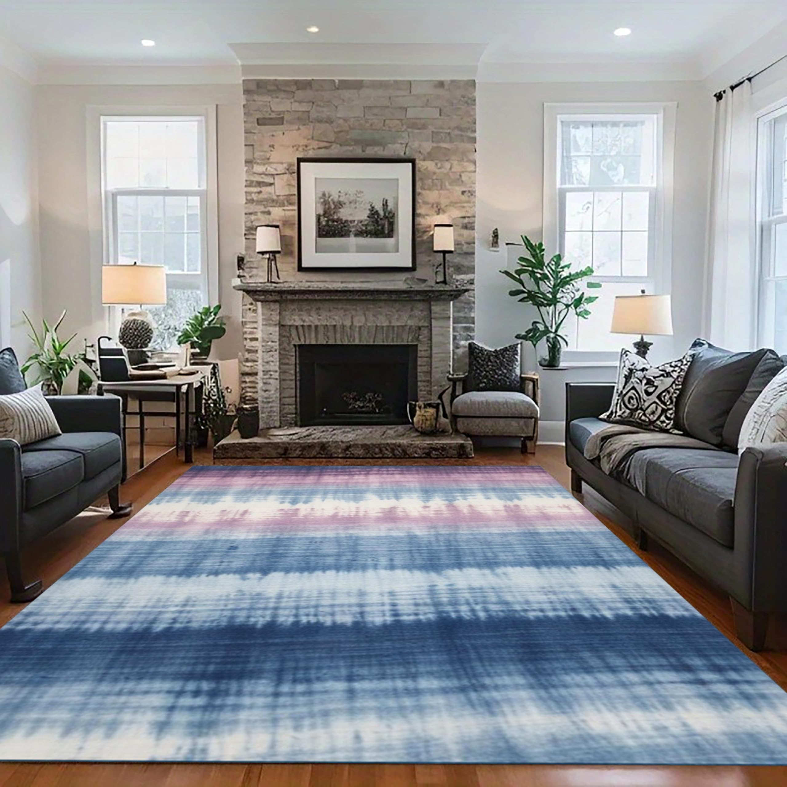 MUOUCTE Tie Dyed Area Rug, 80x150cm Stylish Simple Modern Purple Blue Gradient Rugs, Non-Slip Washable Retro Abstract Carpet for Corridor Bedroom Dining Room Office Study Carpets