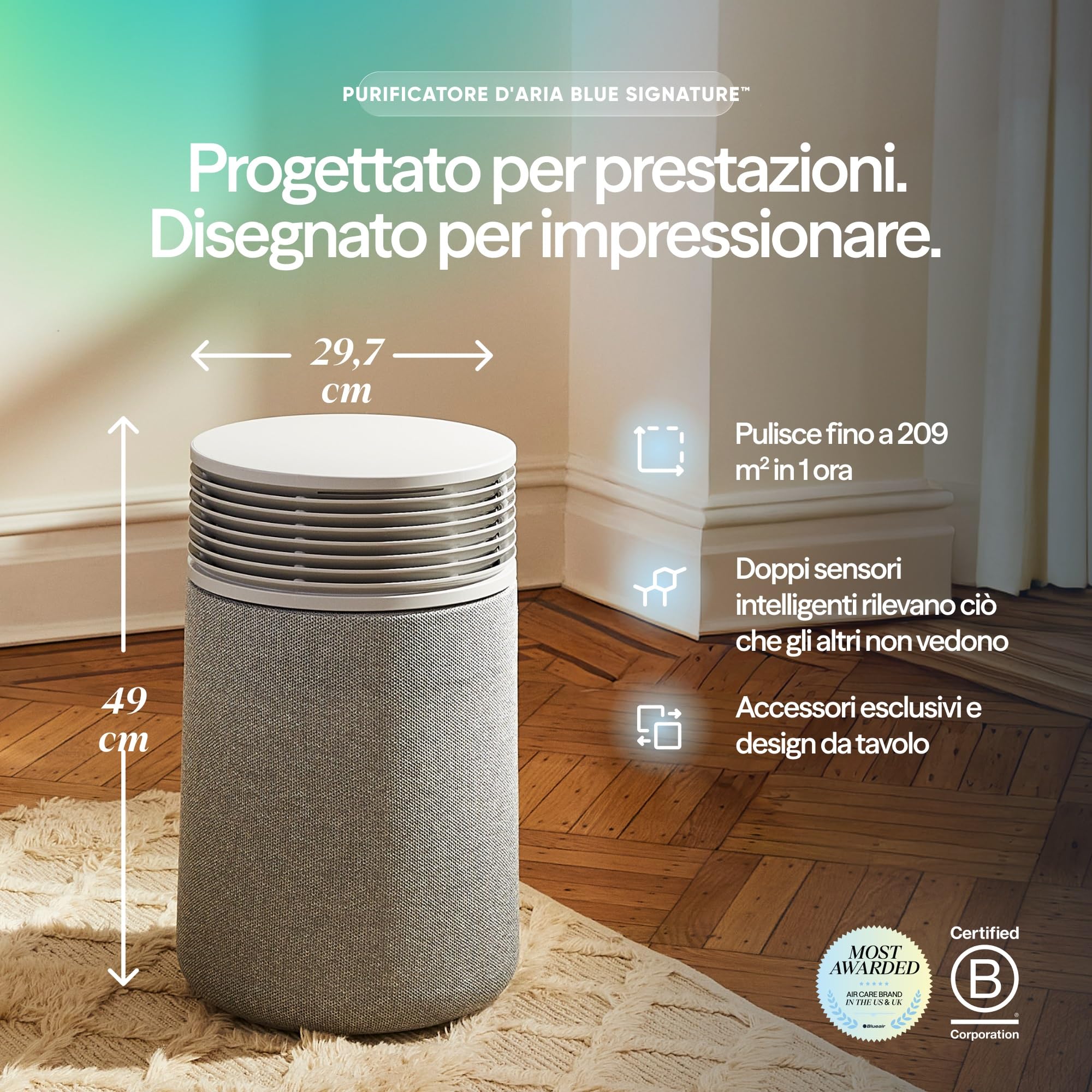 Purificatore d’aria BLUEAIR Blue Signature Medium – Purificazione intelligente ultra‑silenziosa per ambienti spaziosi fino a 86 m²