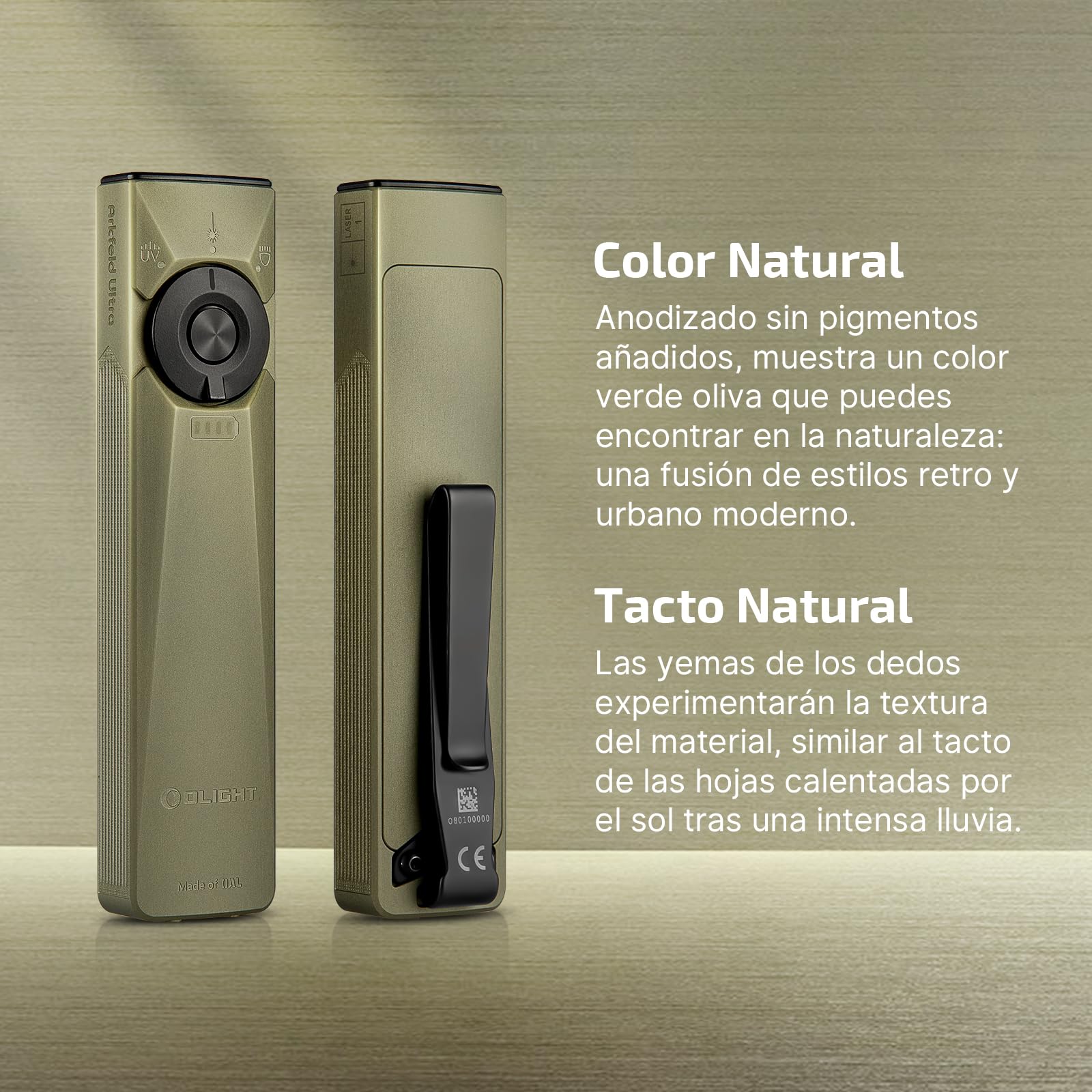 OLIGHT Arkfeld Ultra Linterna Recargable de 1400 LM con Led UV, Luz Verde y Luz Blanca, Linterna Plana para Trabajar, Controlar y Para Uso En Exteriores (Verde Oliva)