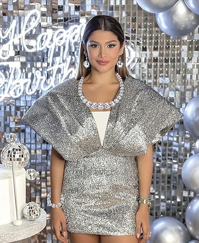 Miniatura 3 de Pendientes de bola de discoteca, collar, pulsera, joyería para mujer, aretes colgantes de bola de espejo de los años 60 y 70, aretes colgantes de