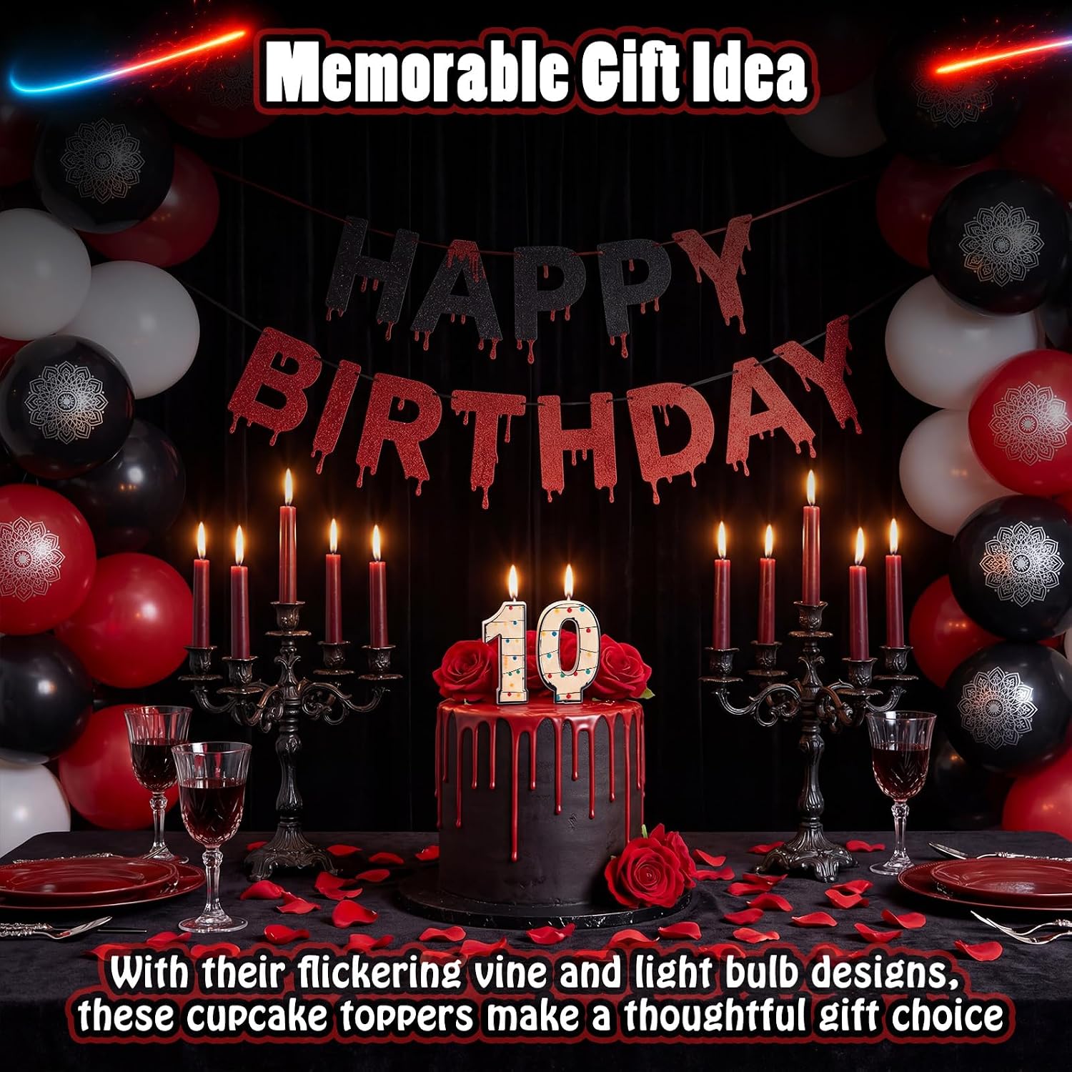 MTLEE Number 10 Birthday Candle Strange Theme Cake Topper image 5