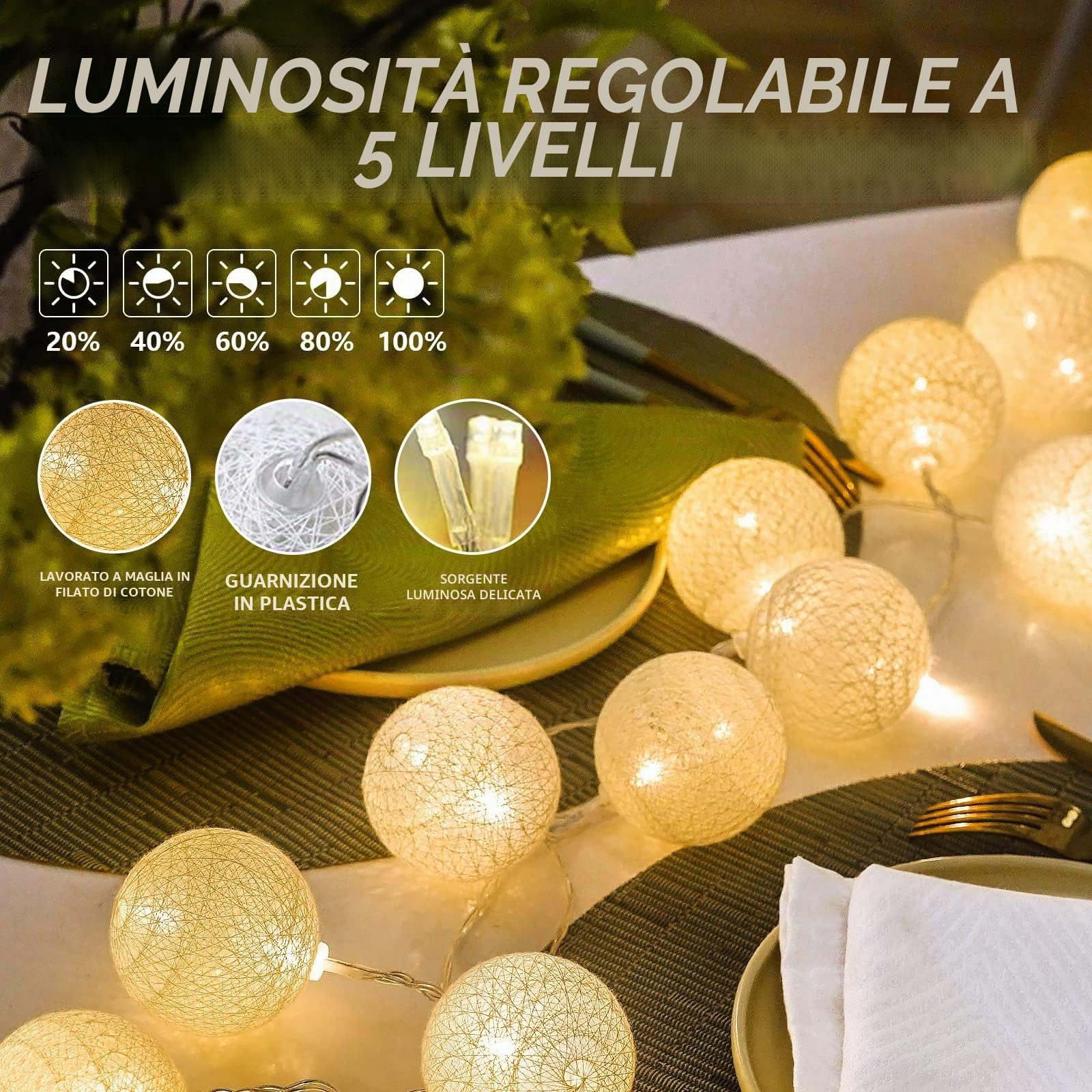 Ciskotu Ghirlanda Luminosa Cameretta - 20 LED Catena Luminosa Interno con USB, Telecomando e Timer, per Decorazione Della Luce Notturna Interna, Come Natale, Matrimonio, Festa, Stanza, Tenda (Bianco)